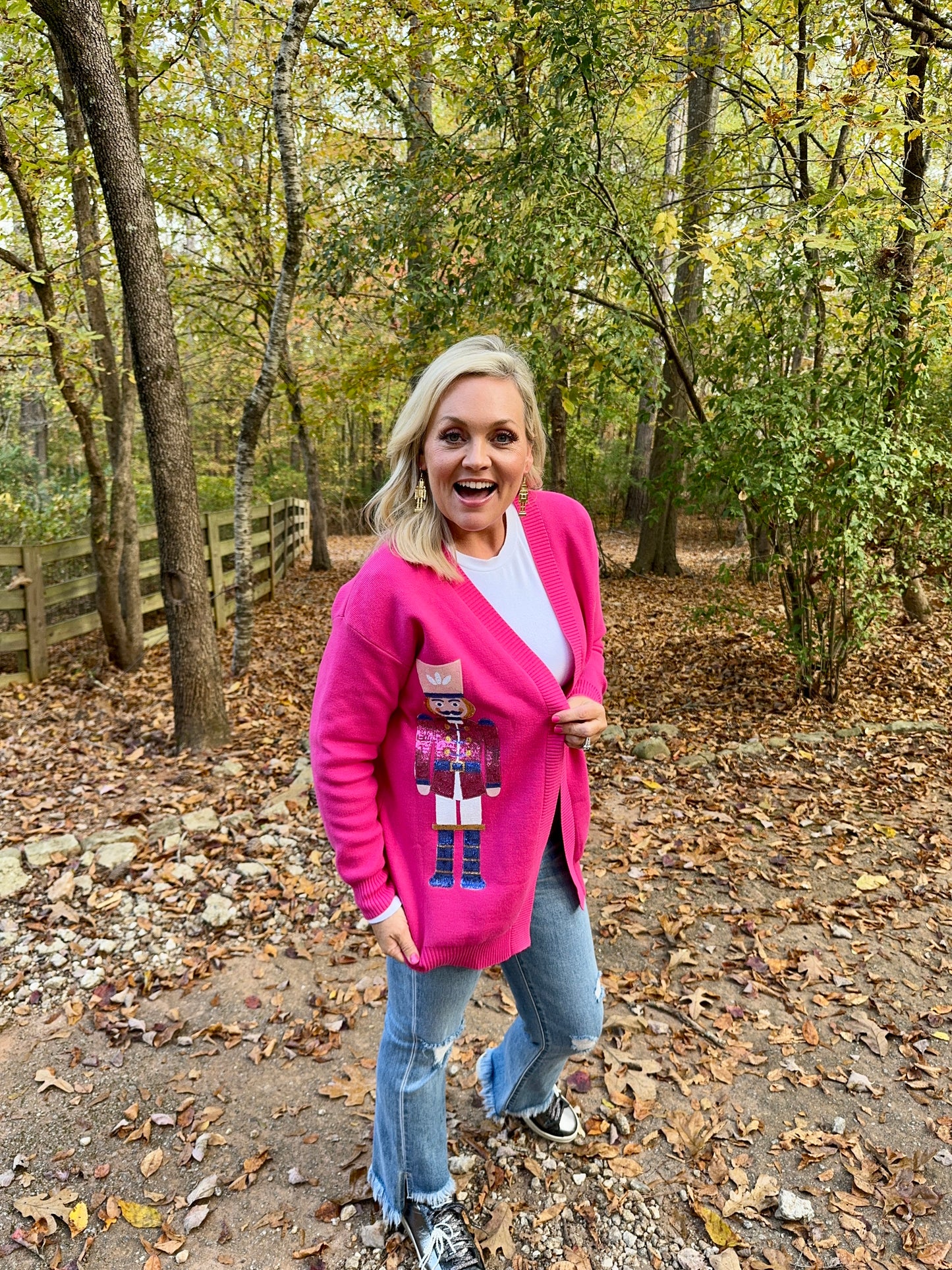 Sequin Nutcracker cardigan pink boutique high quality! Marked down