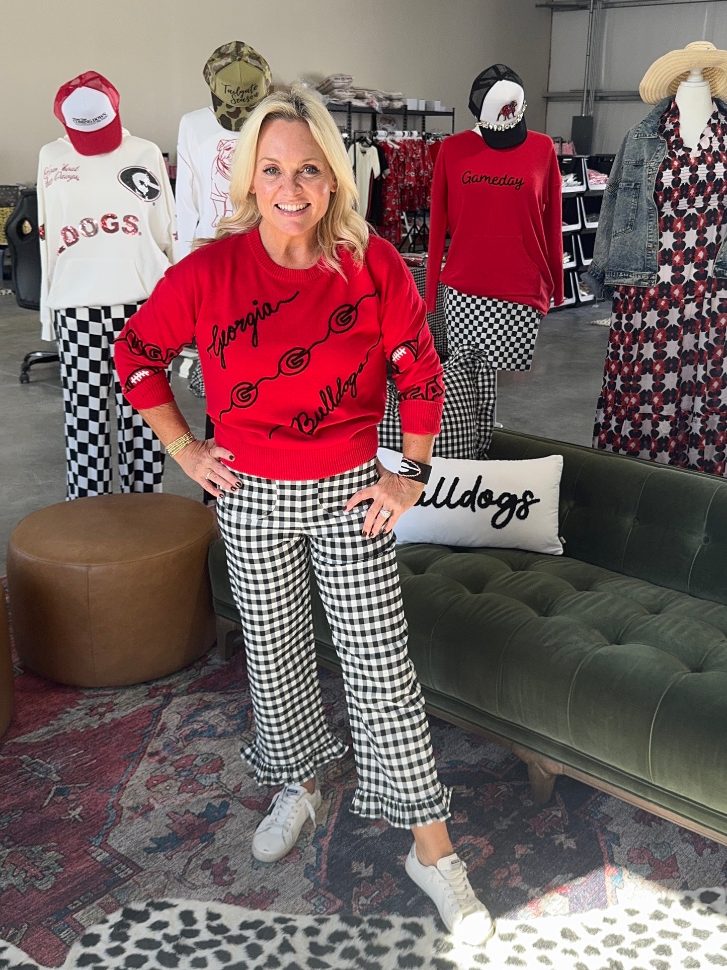 Black and white gingham straight pants