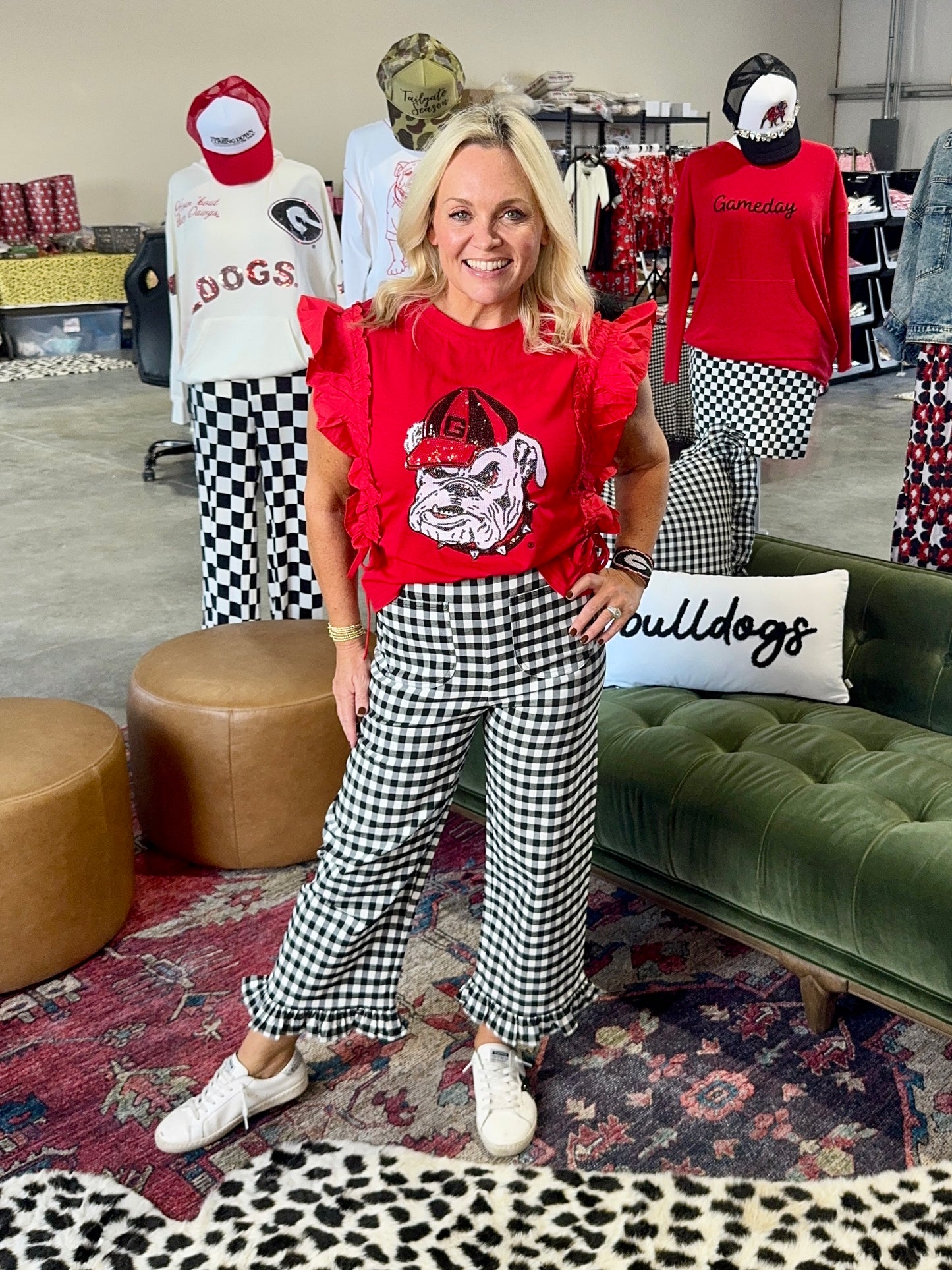 Black and white gingham straight pants