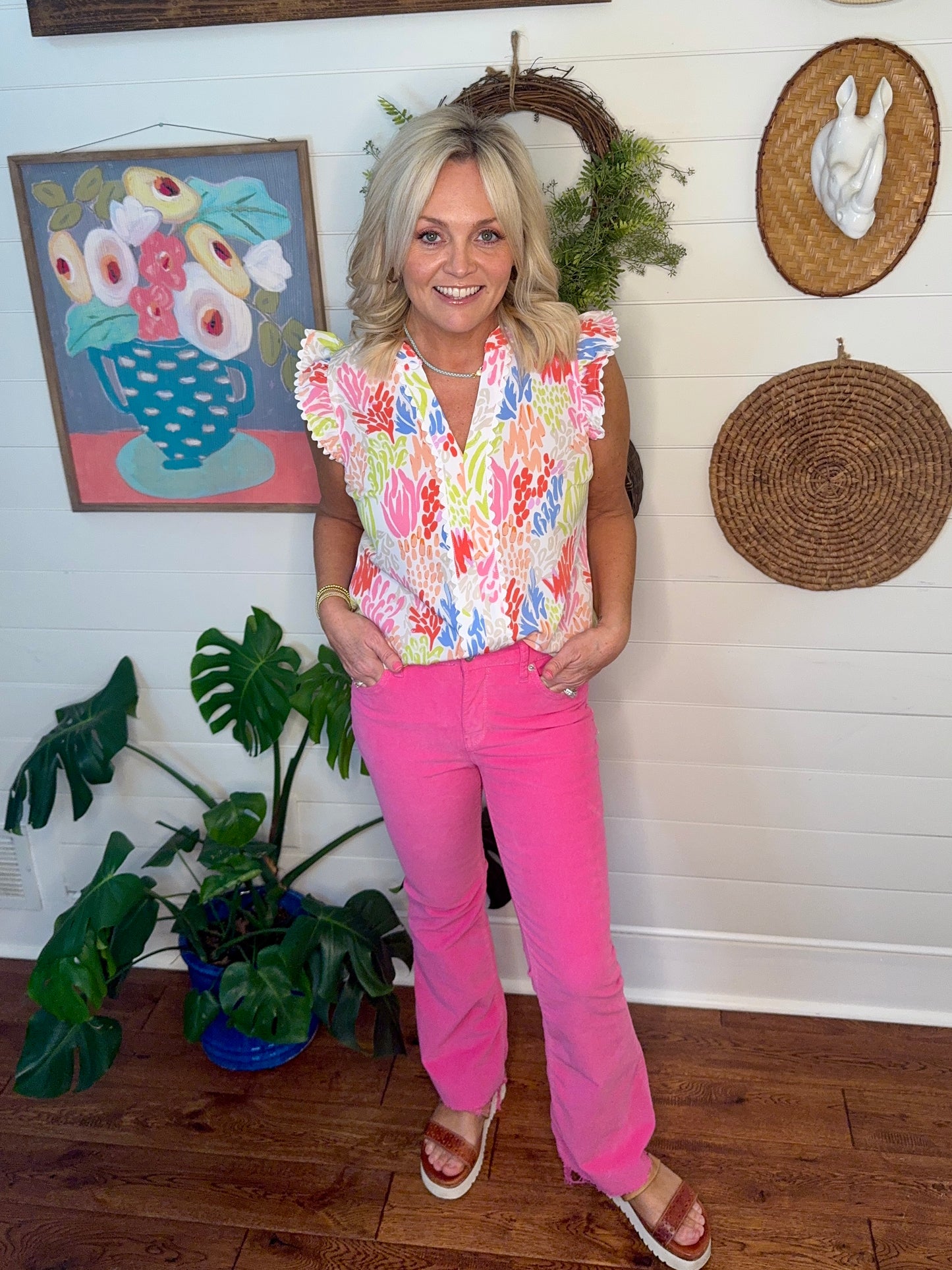 Spring summer top coral print