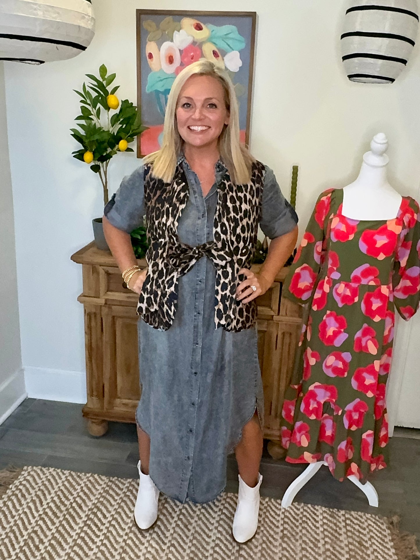 quilted leopard tie vest marked down