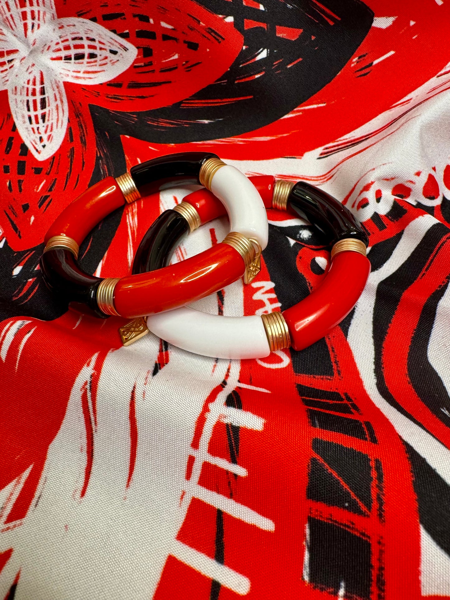 Black red and white tube bracelet