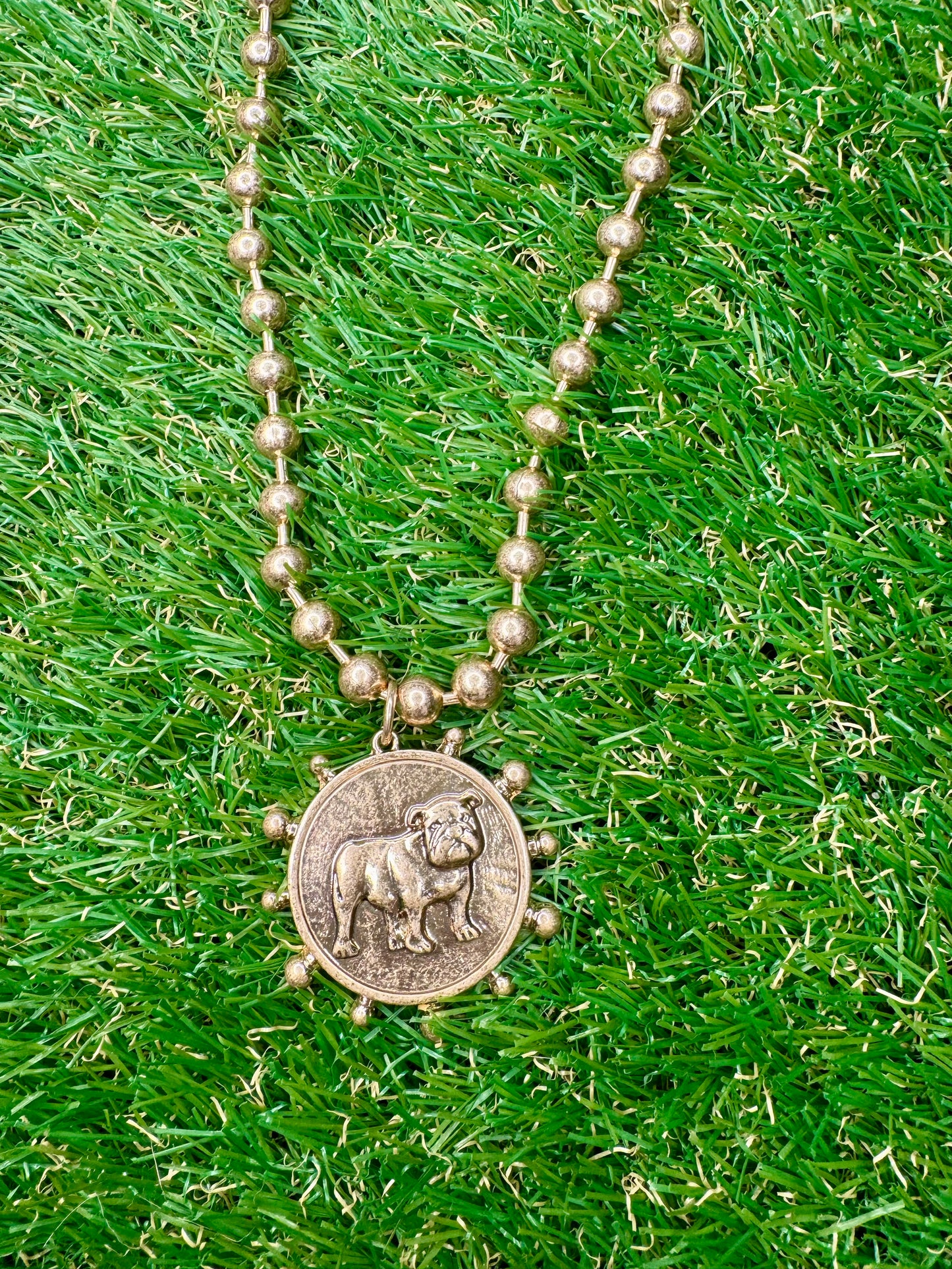 Metal gold necklace with dog medallion