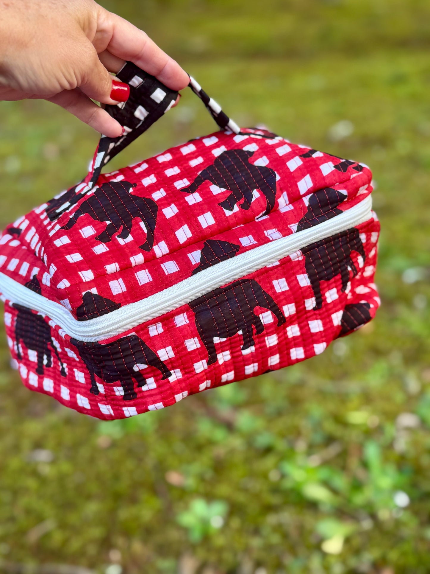 Bulldog fabric Exclusive collection large cosmetic bag with handle