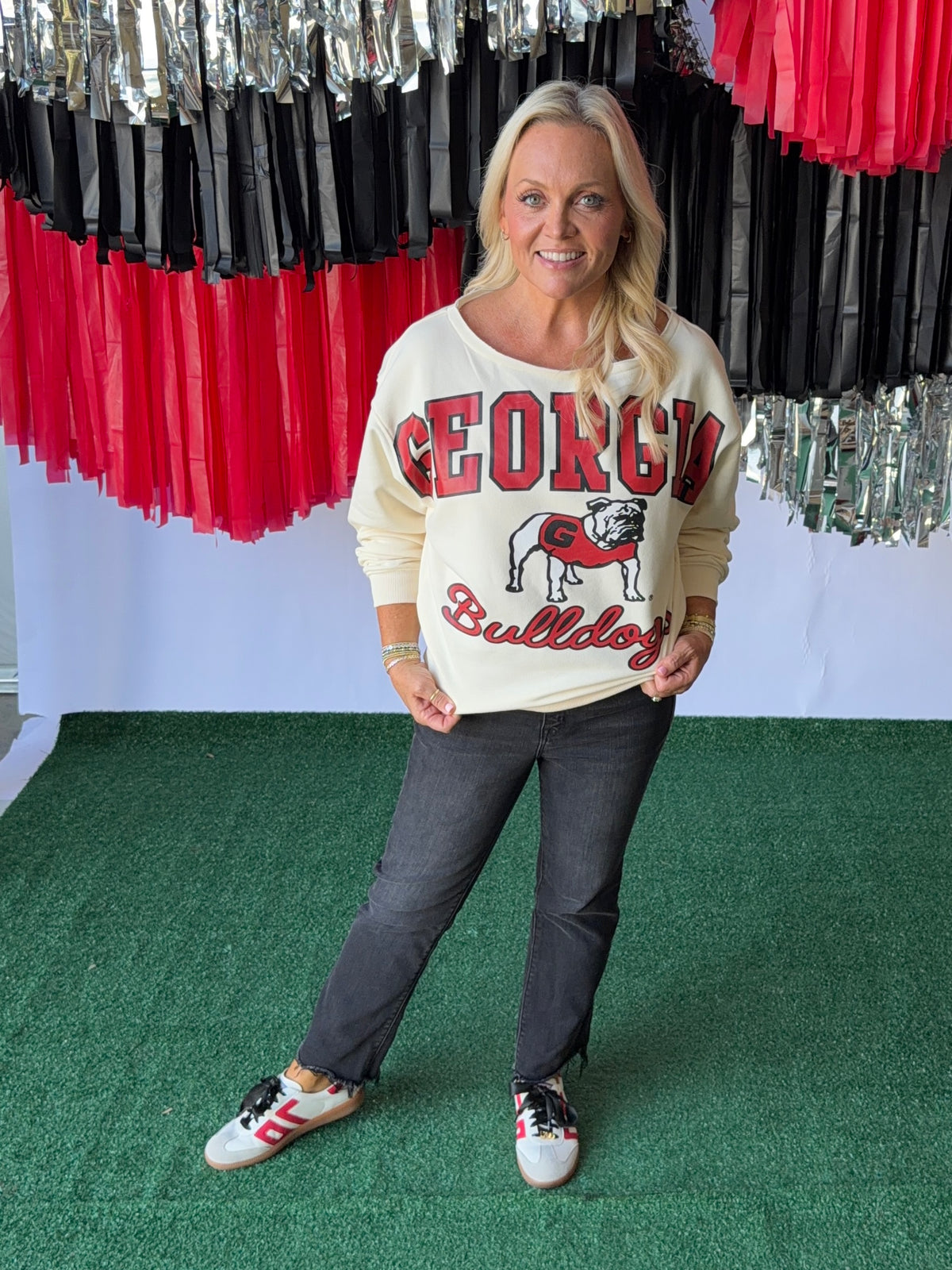 Off the shoulder licensed sweatshirt