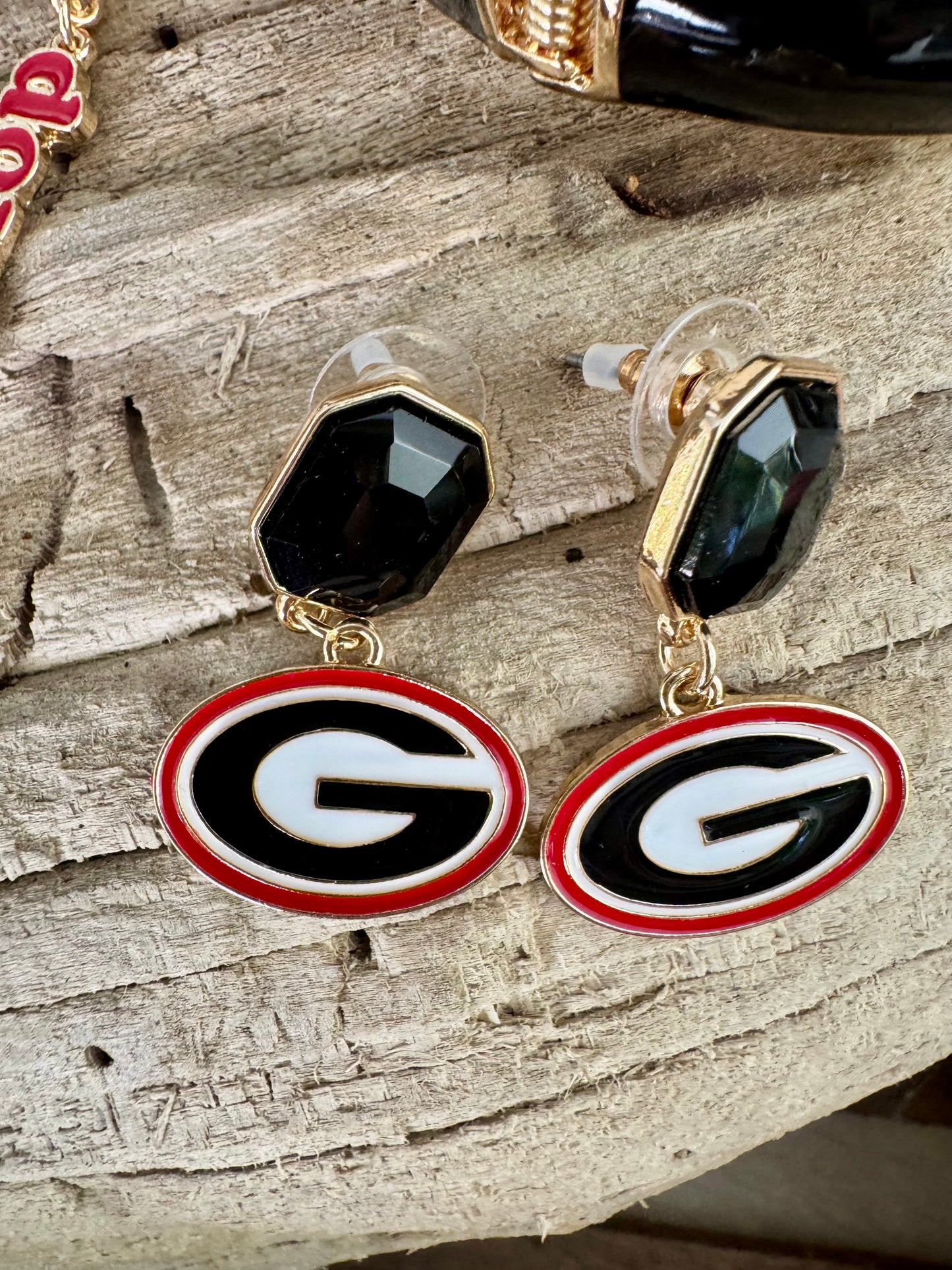 Georgia licensed rhinestone enamel logo earrings