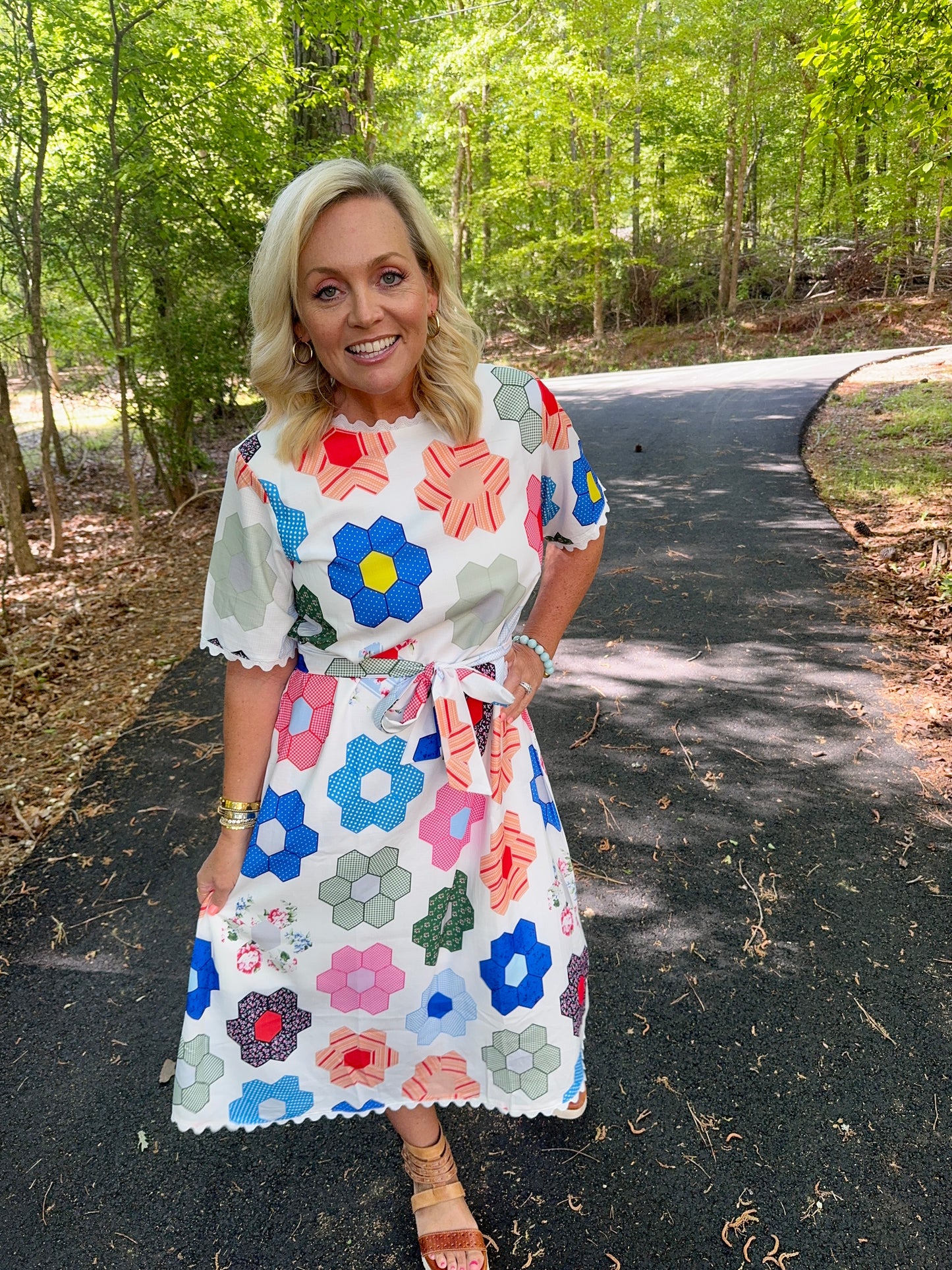 Maxi Summer dress geo quilt look loose fit with optional tie marked down