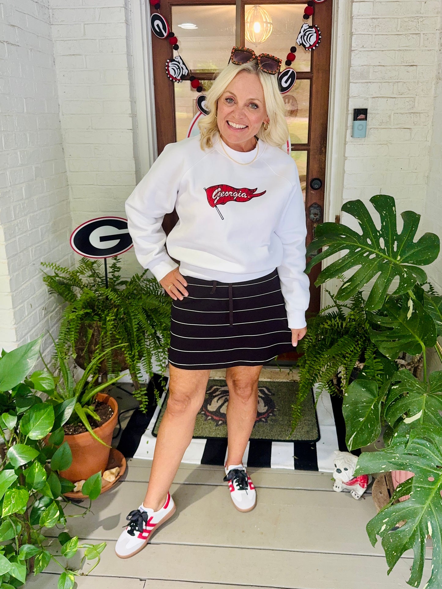 Soft scuba black and white stripe skort up to 3X!
