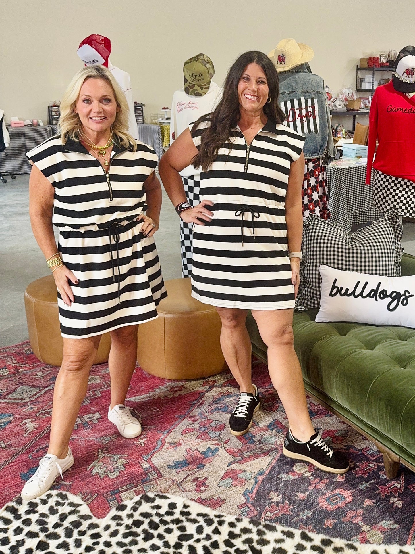 New knit dress black and white cream stripe