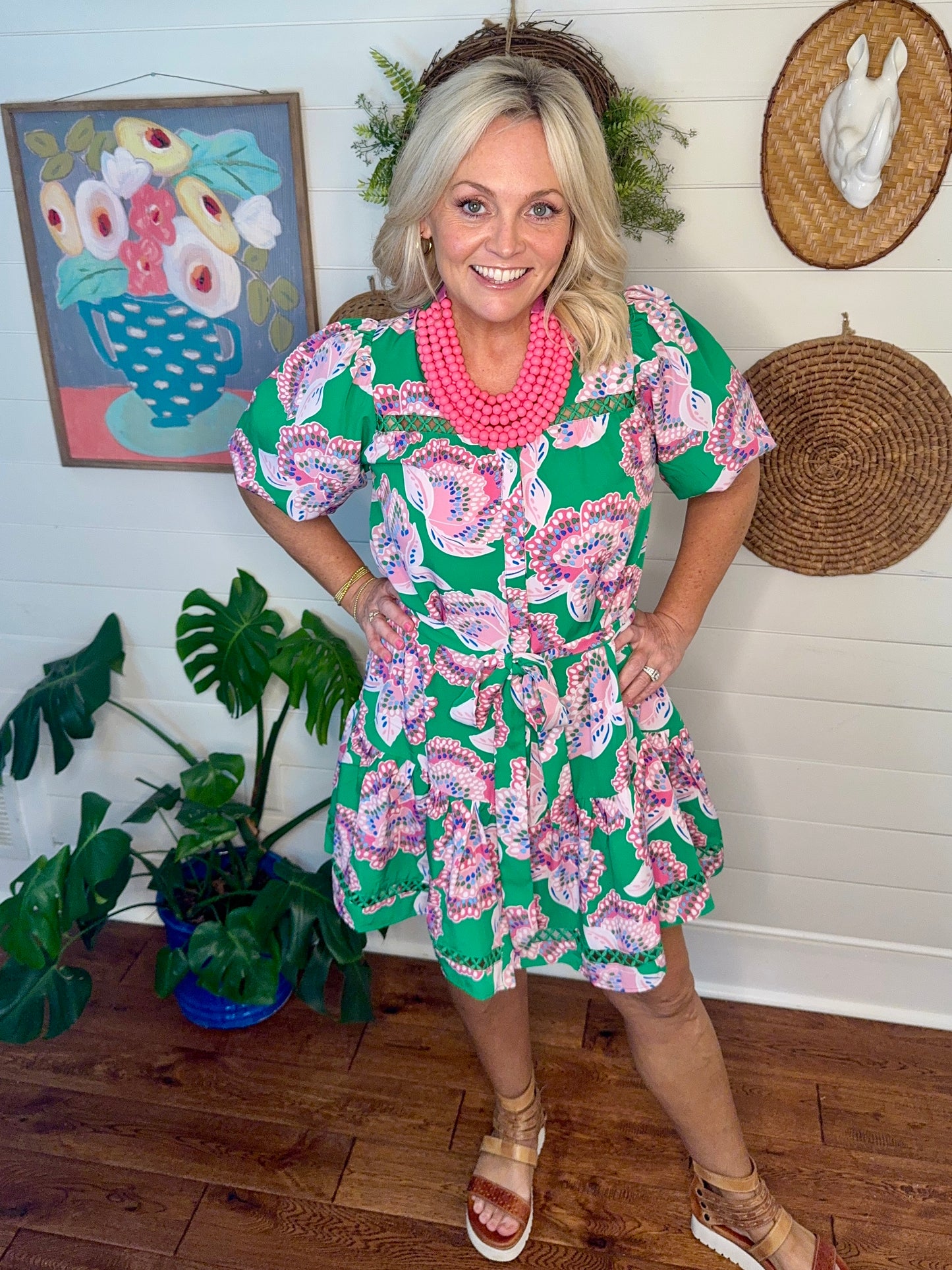 Green dress spring summer print marked down