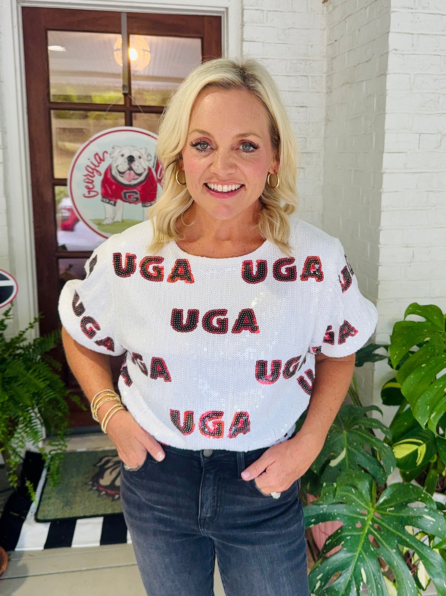 Cropped sequin licensed top UGA
