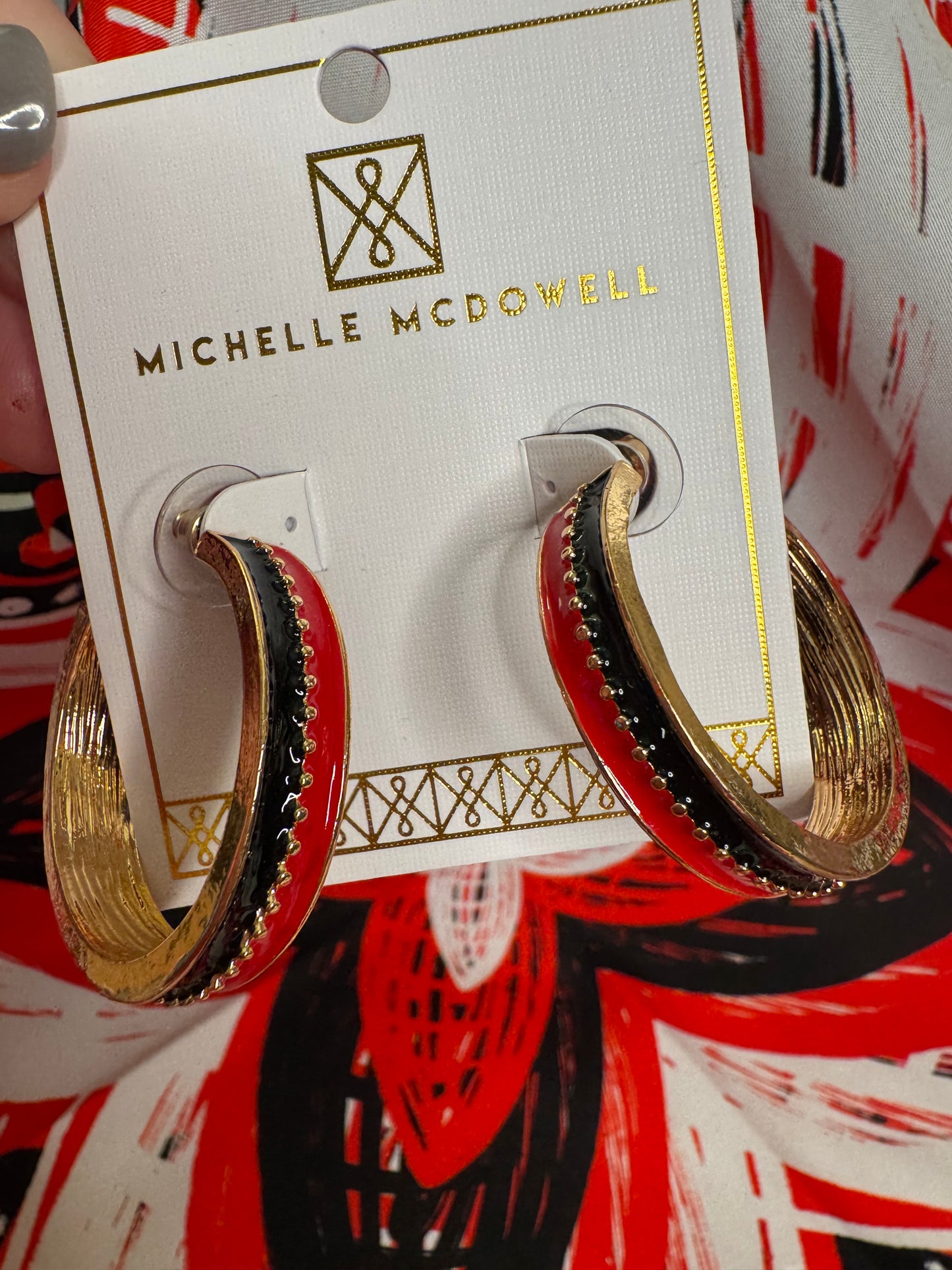 Metal gold black and red hoops
