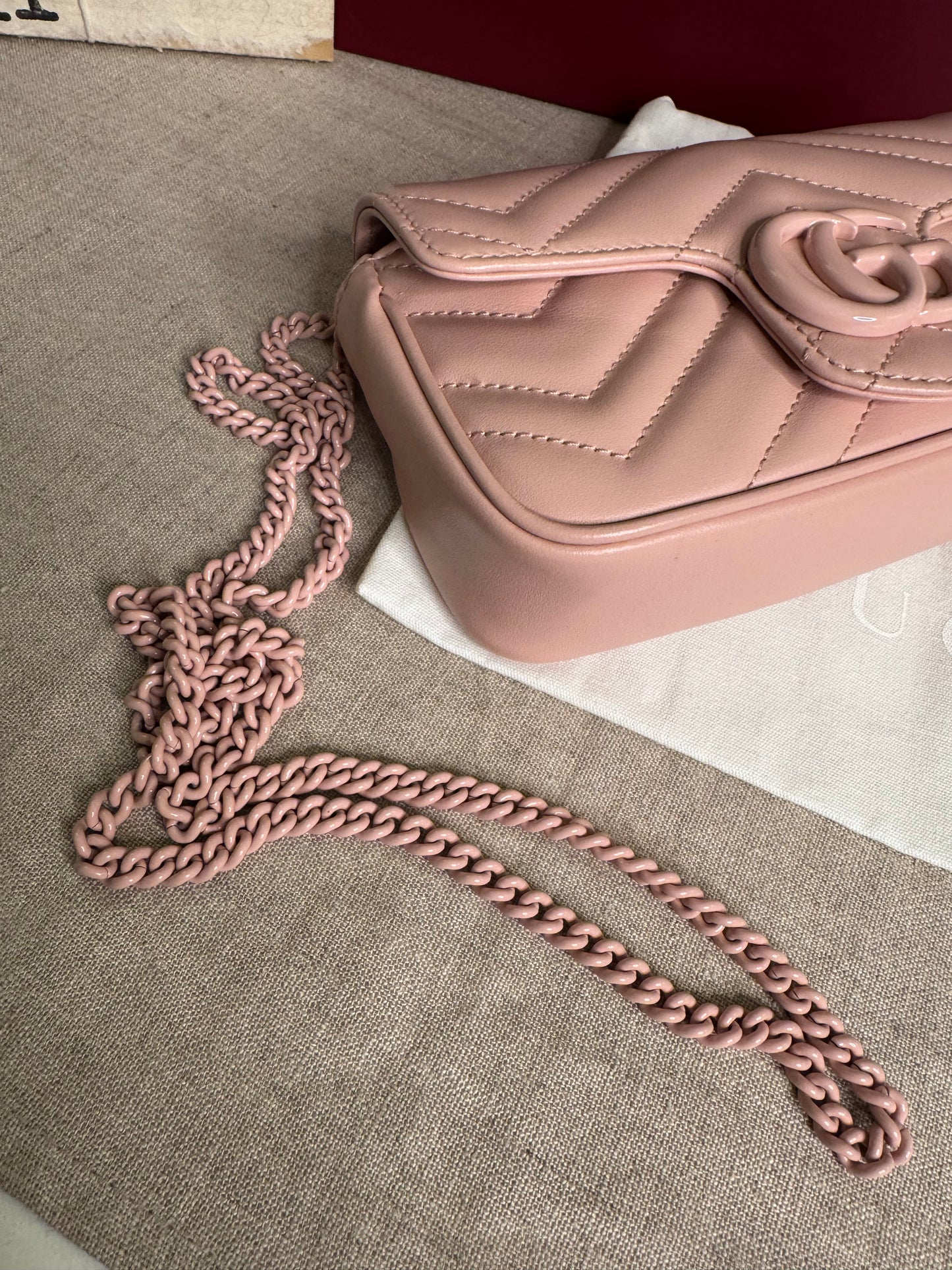 Pink Gucci GG marmont leather mini shoulder bag with chain new!