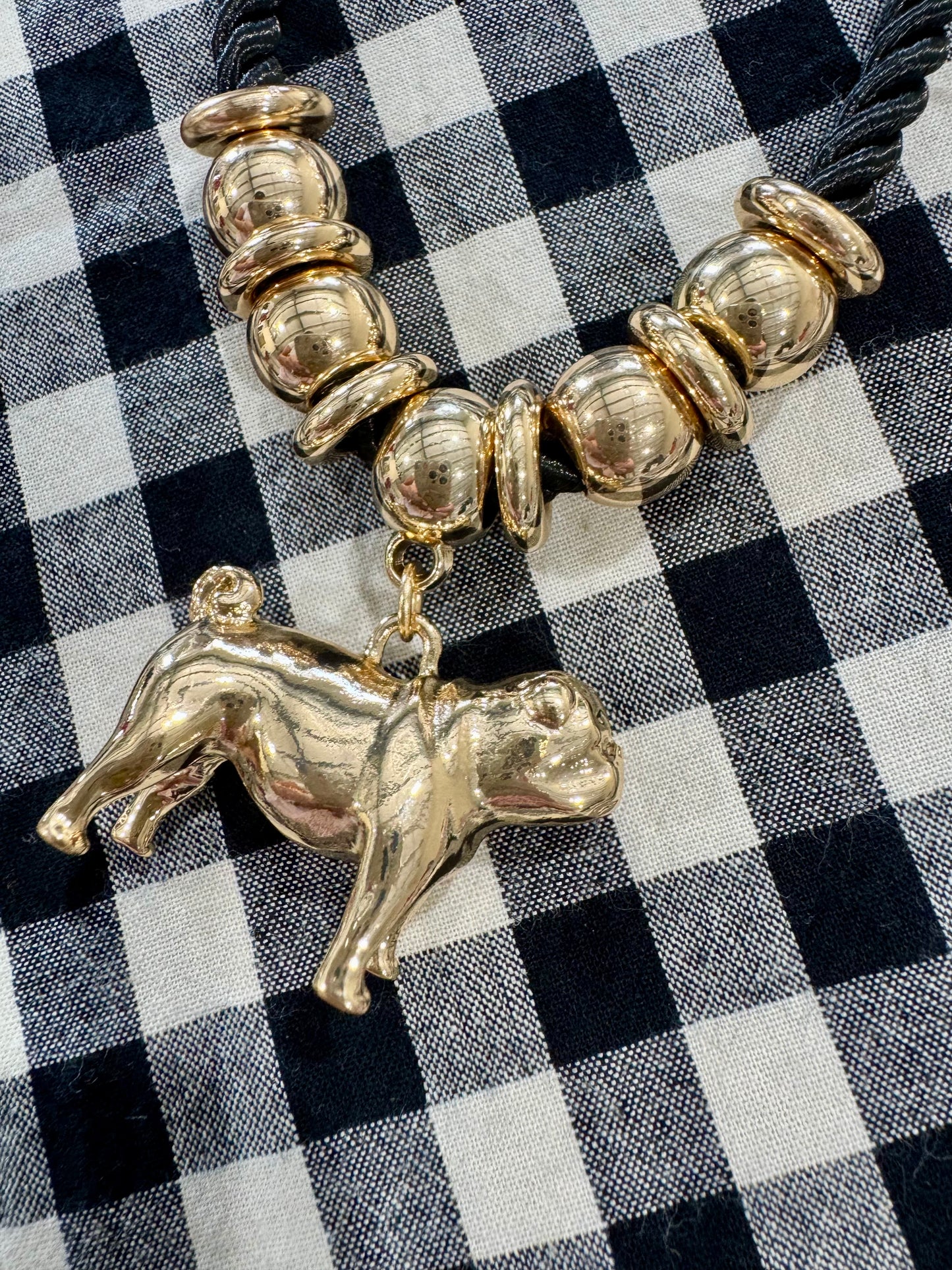Rope necklace black with full body bulldog charm