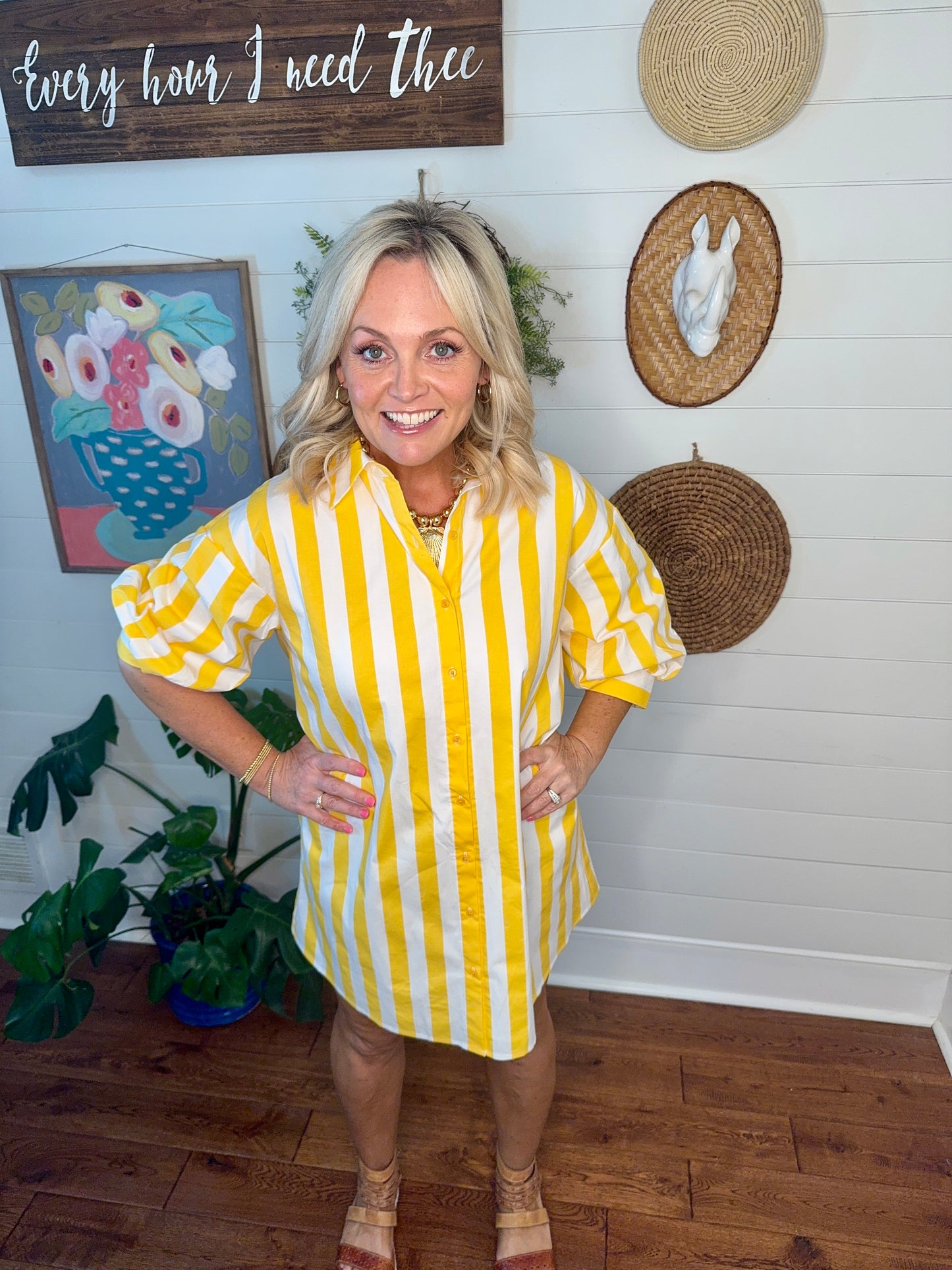 yellow stripe dress with pockets spring summer marked down