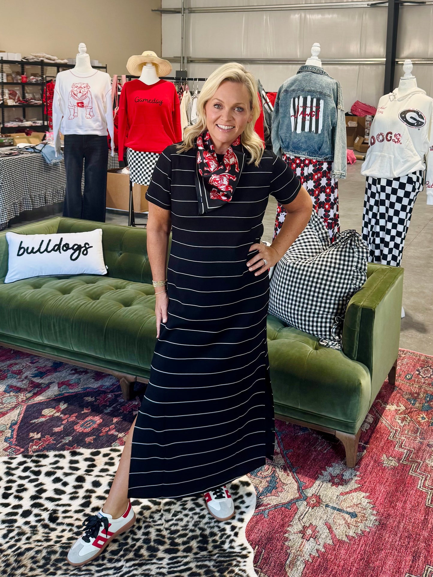 Game day scarf black and red 100% silk