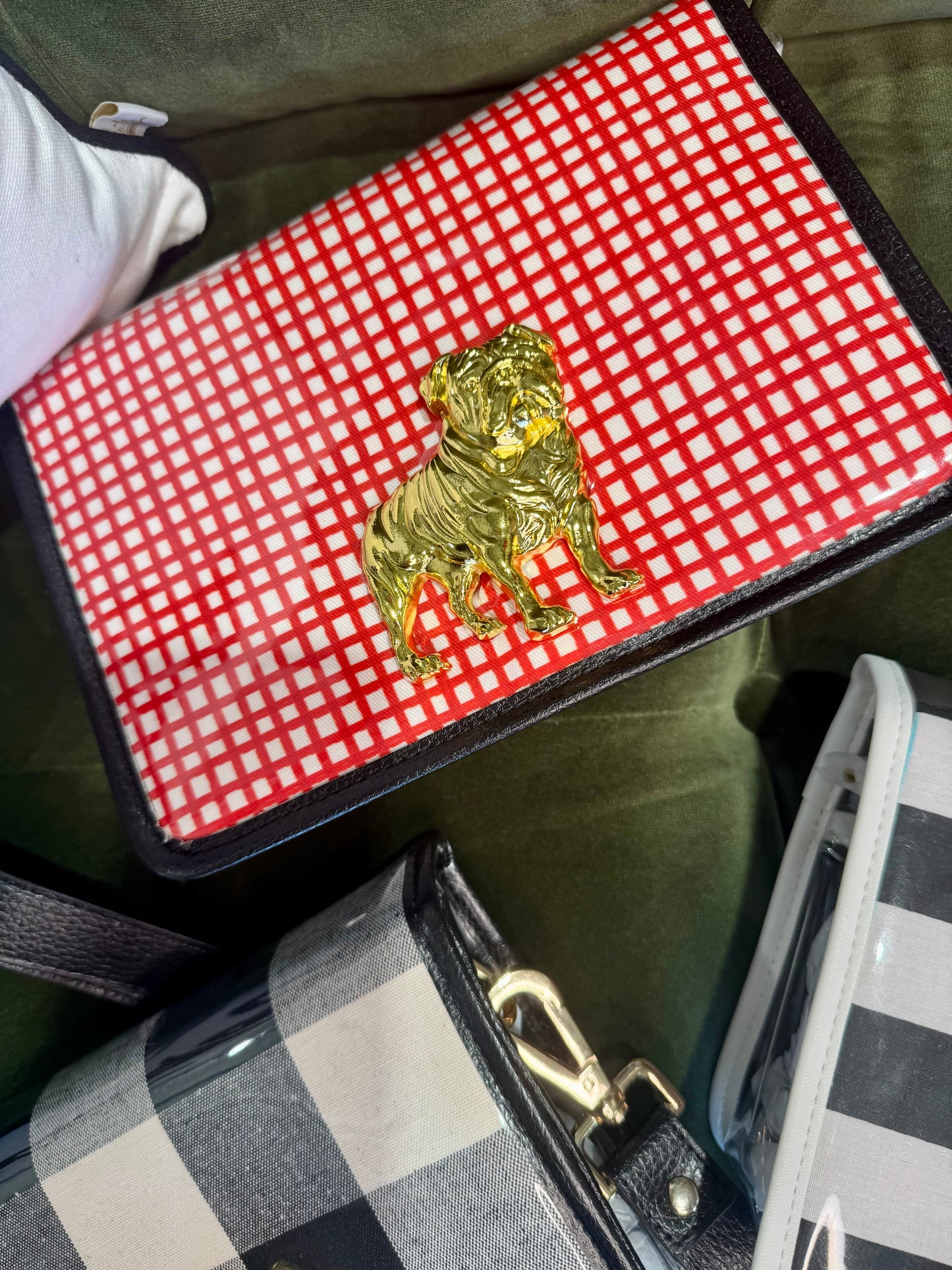 Boutique clear purse/bag with bulldog medallion