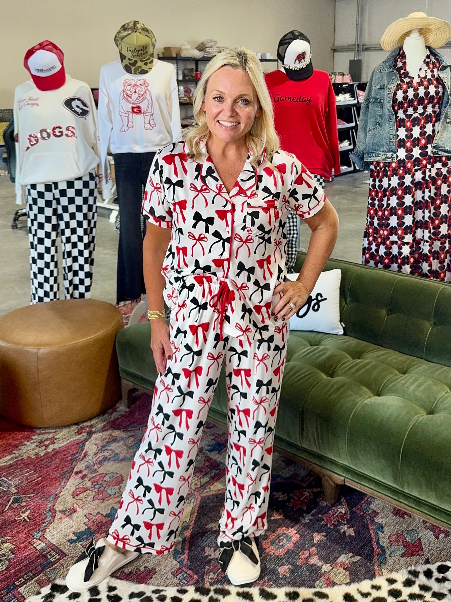 New Bow pajamas black and red so cute! Restocked!!