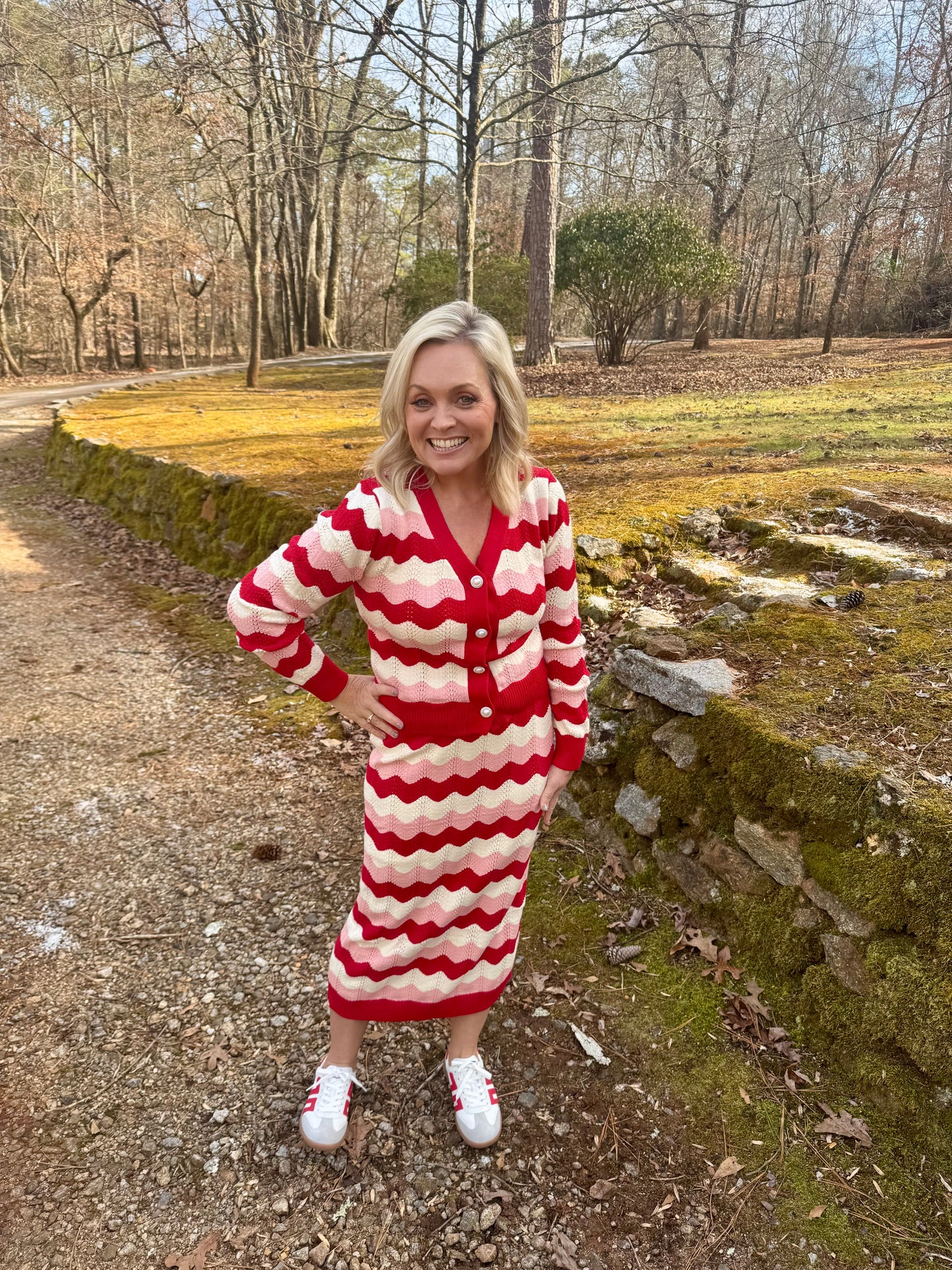 Ric rac Sweater skirt red cream and pink warehouse clearance sale