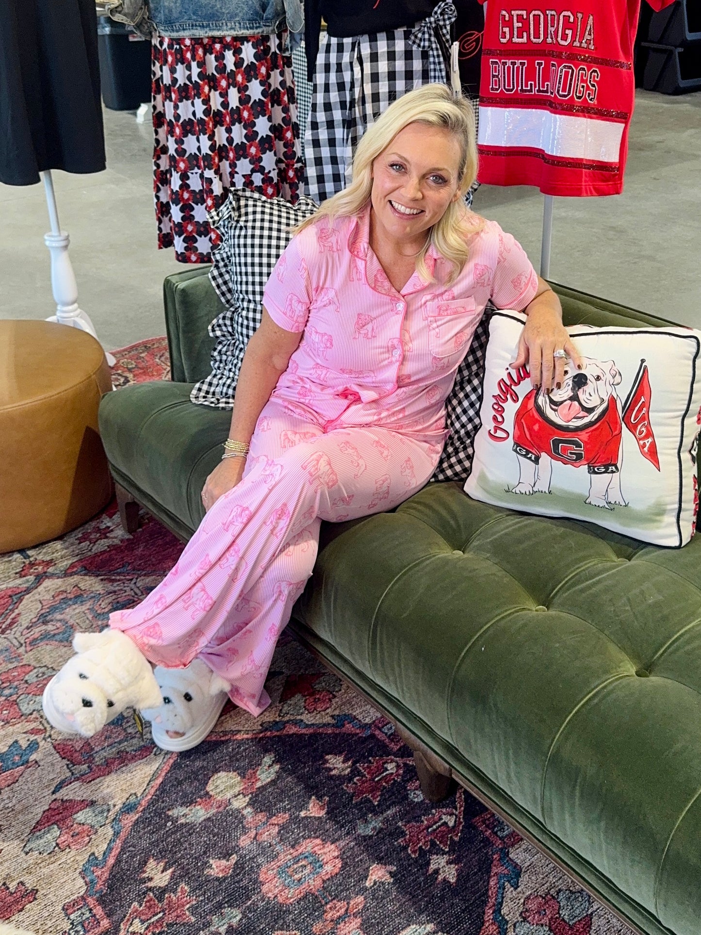 Pink bulldog pajamas top ladies