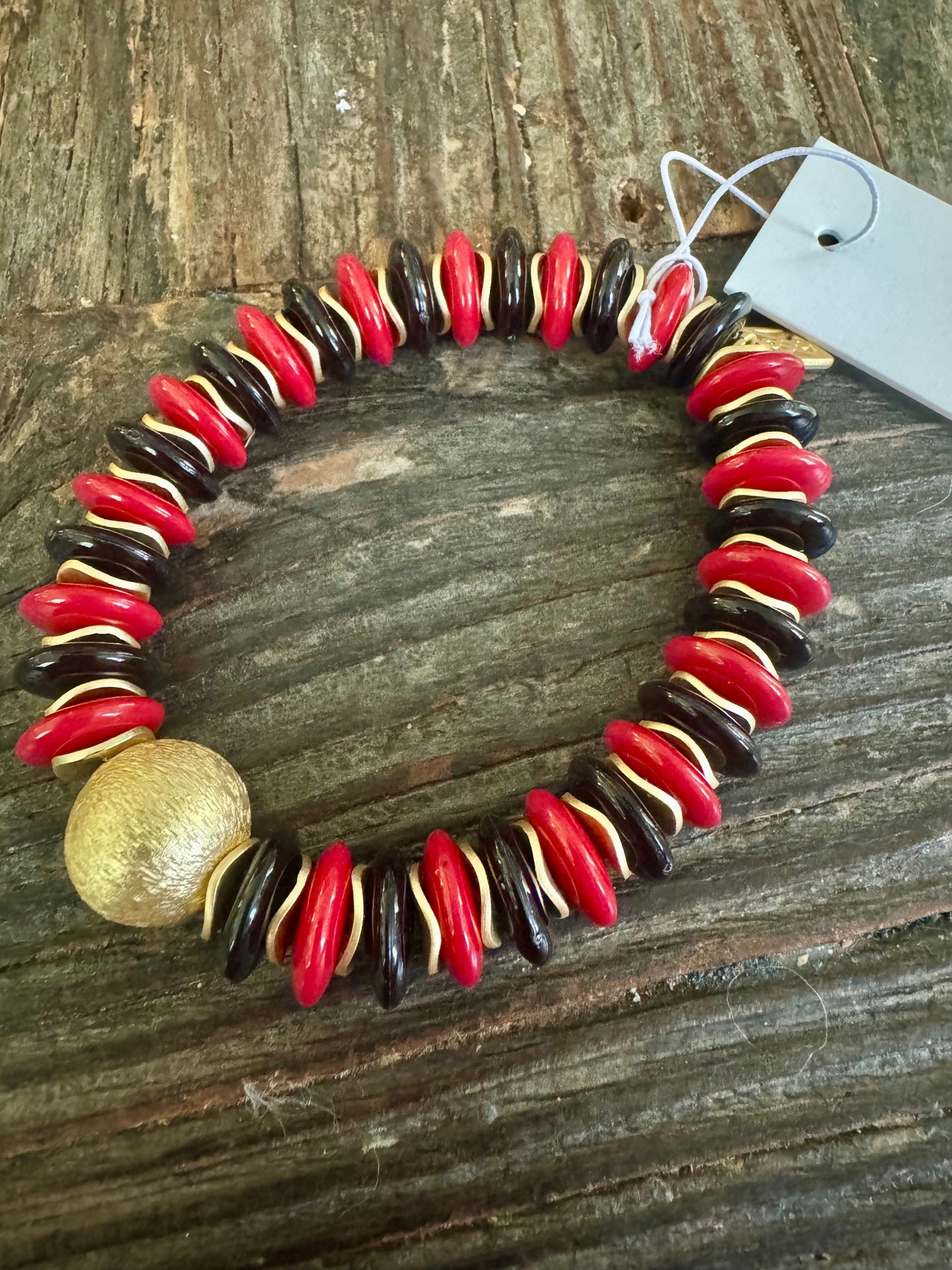 Black red and gold stretchy bracelet