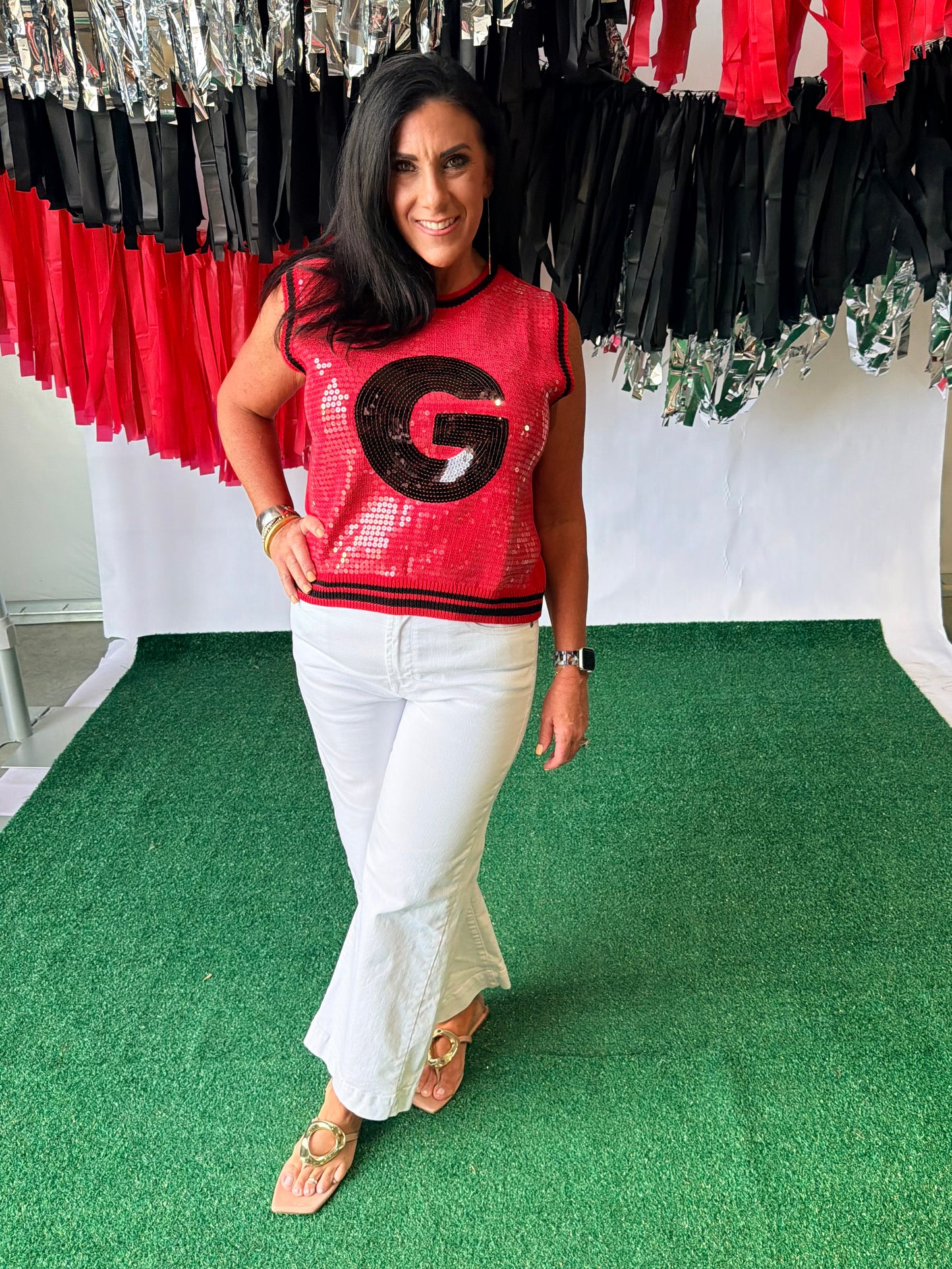 Game day sequin sleeveless top