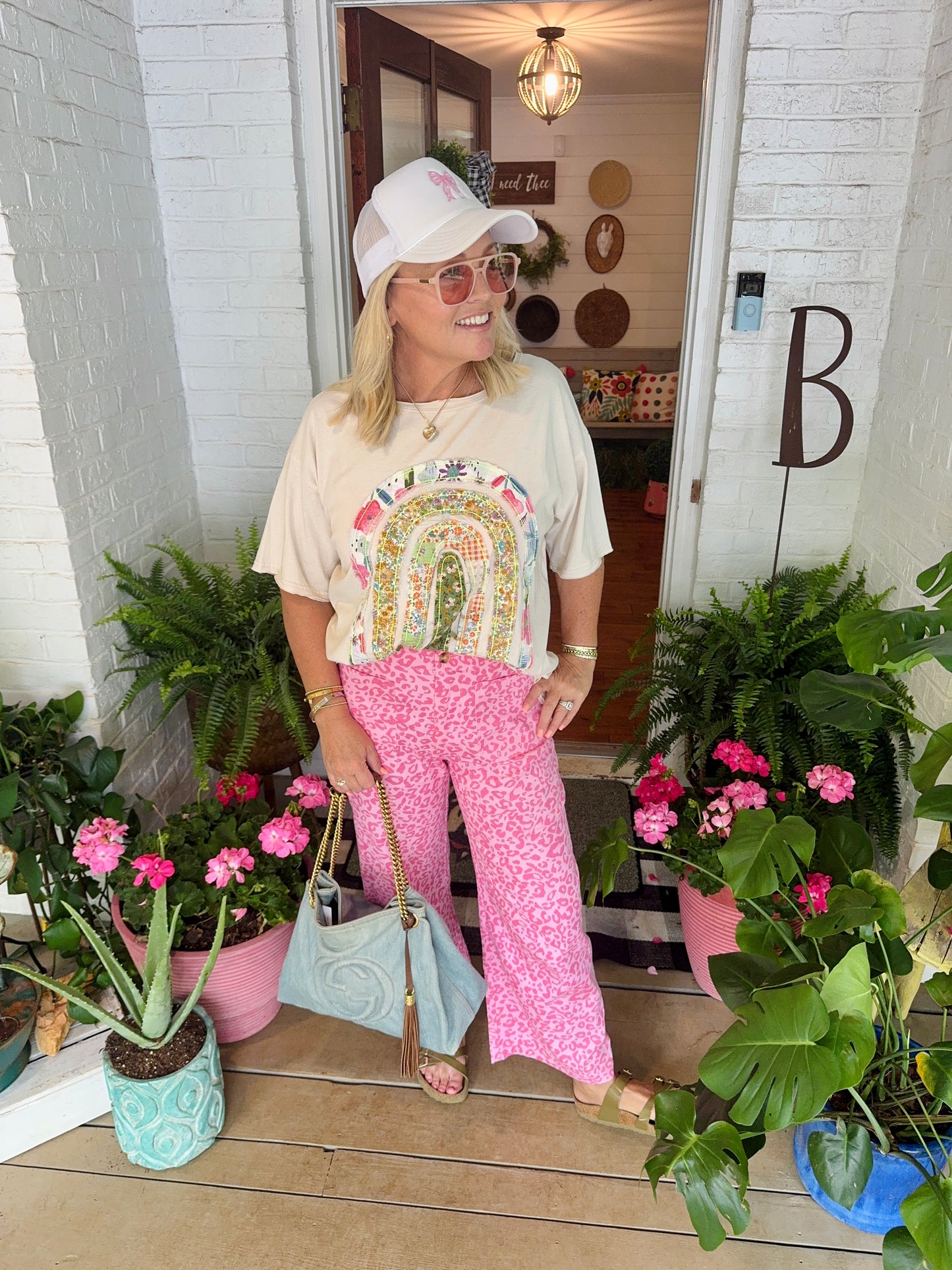 Summer pink ankle pants leopard runs small marked down