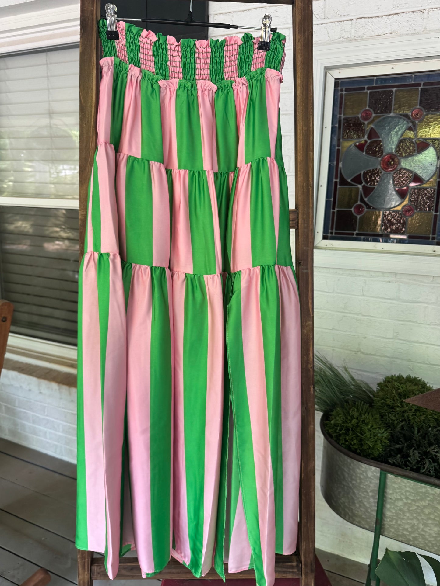 Summer green and pink striped summer skirt marked down