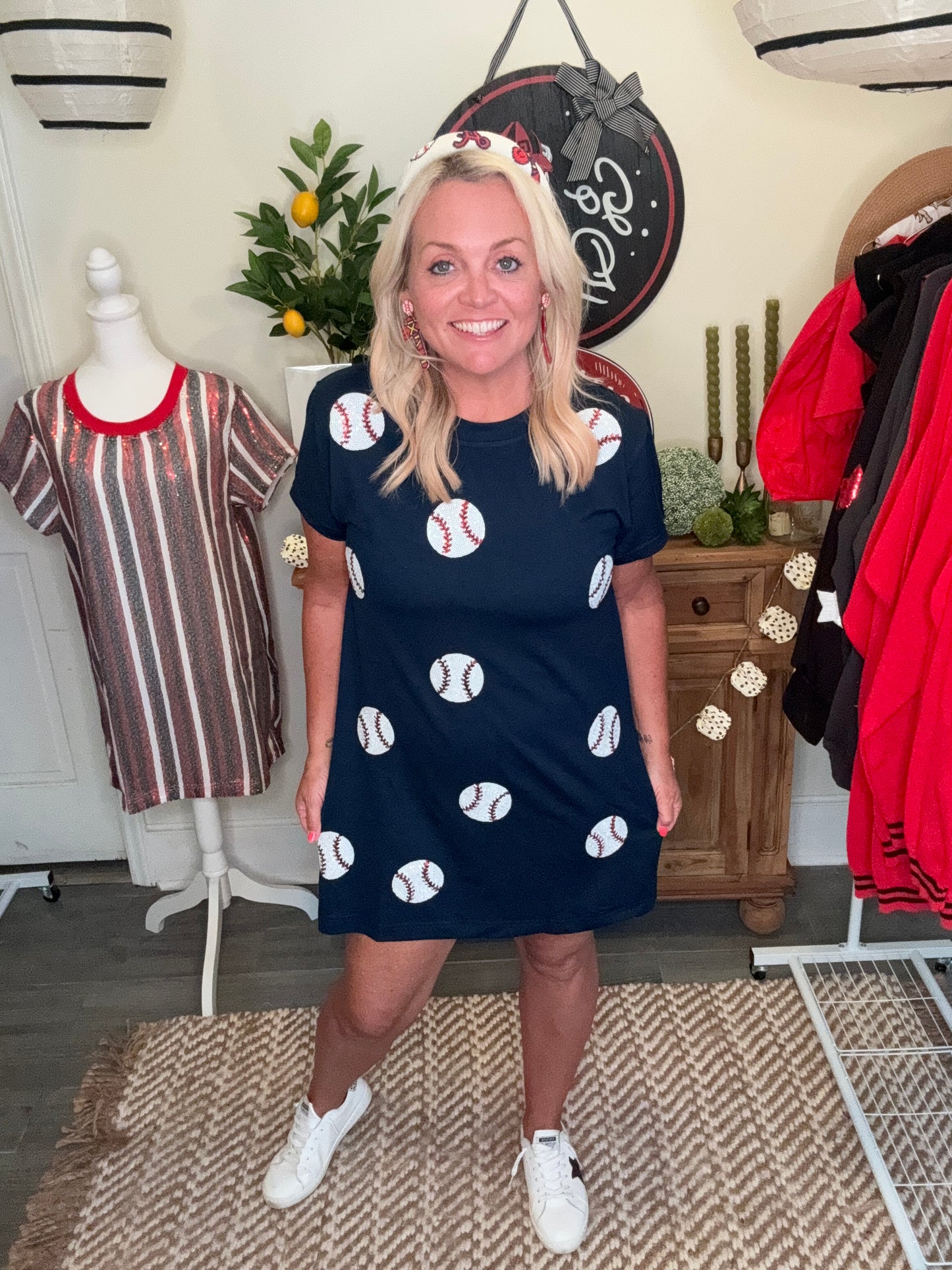 Navy dress baseball sequin warehouse clearance sale marked Down