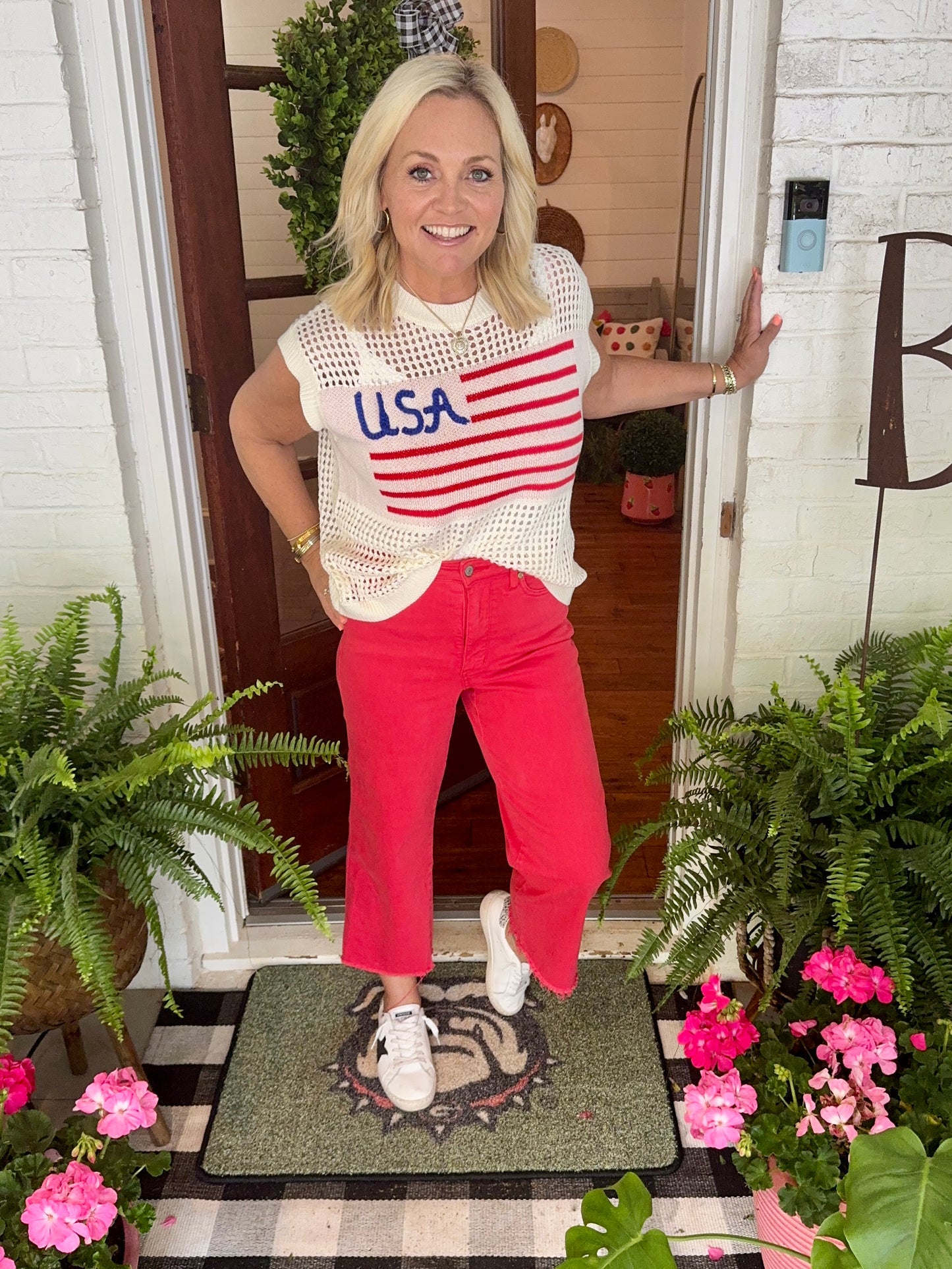 American flag light weight knit top sleeveless summer marked down