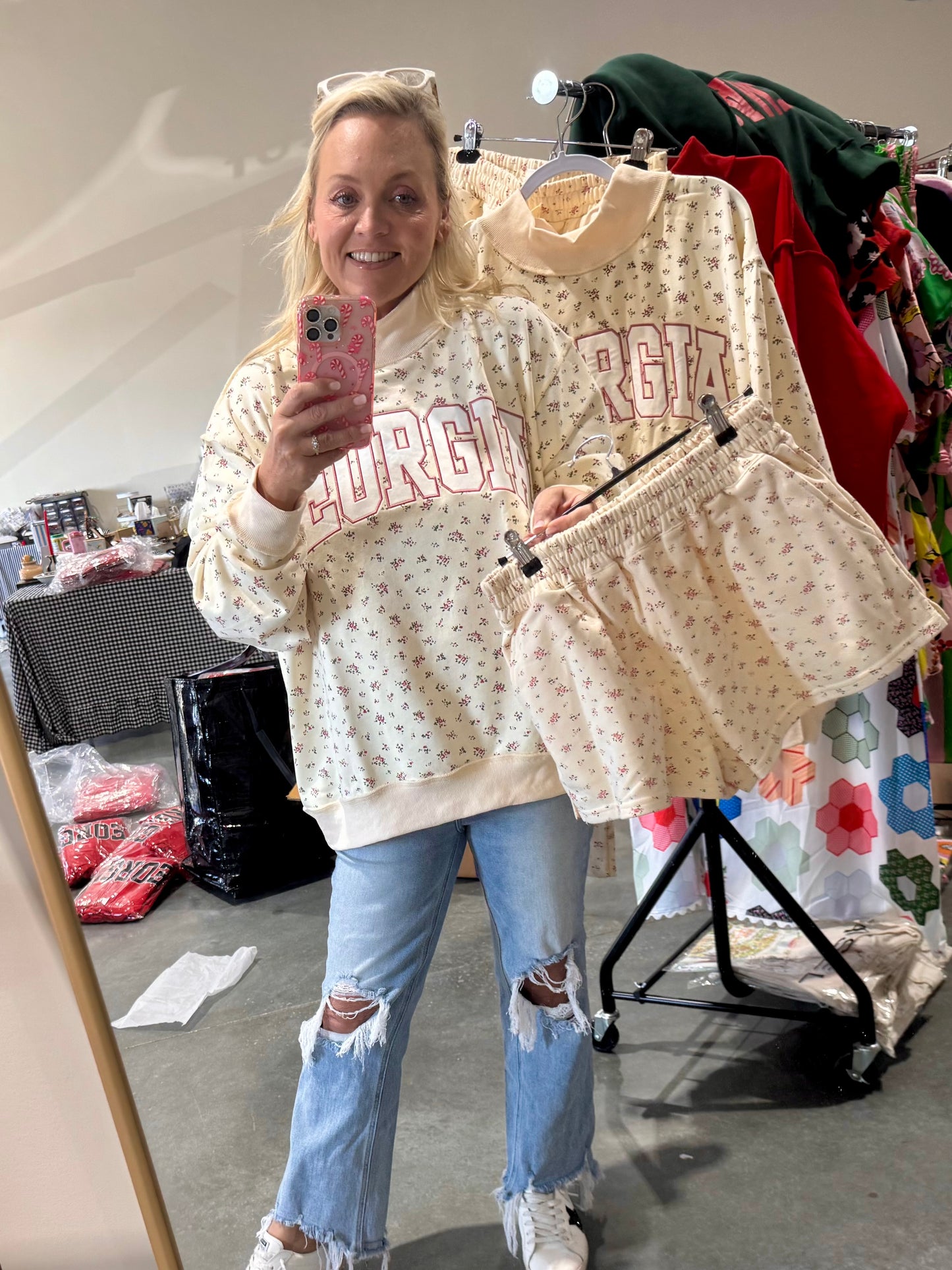 Floral embroidered georgia mock neck sweatshirt