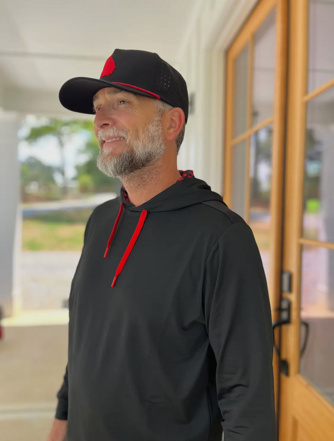 Men’s wear Athens red and black performance hoodie
