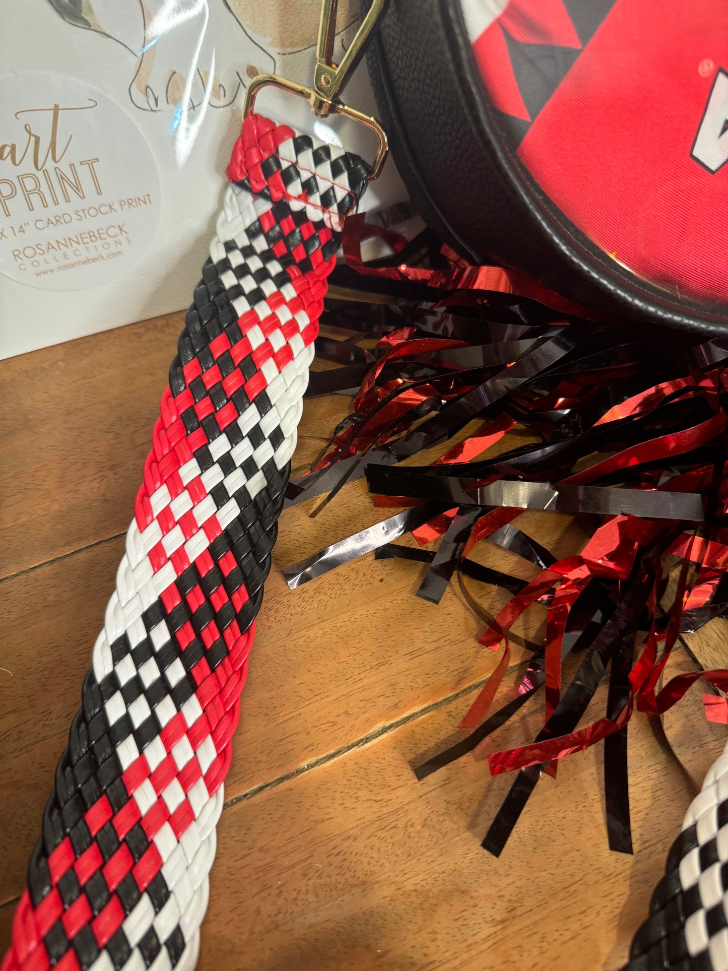 adjustable strap black white and red acrylic