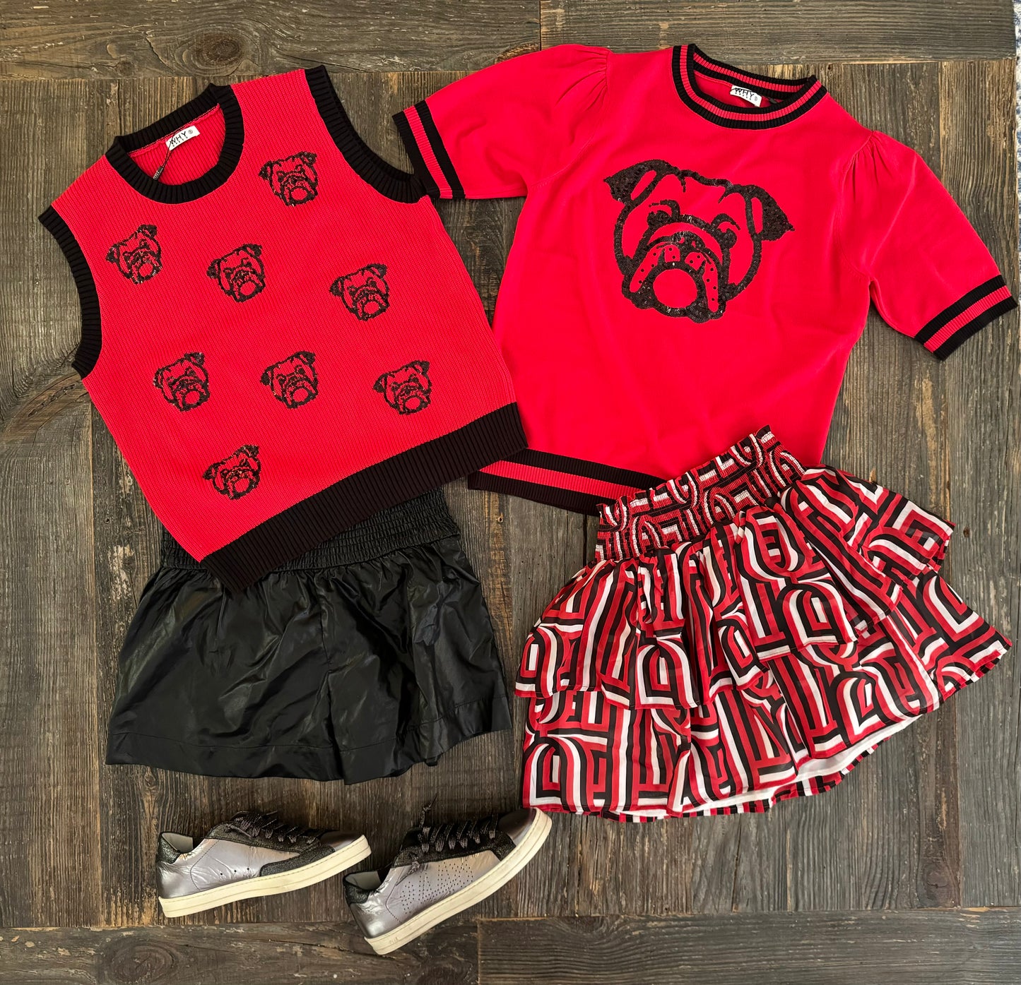 Knit top - Light weight knit tank all over sequin bulldogs