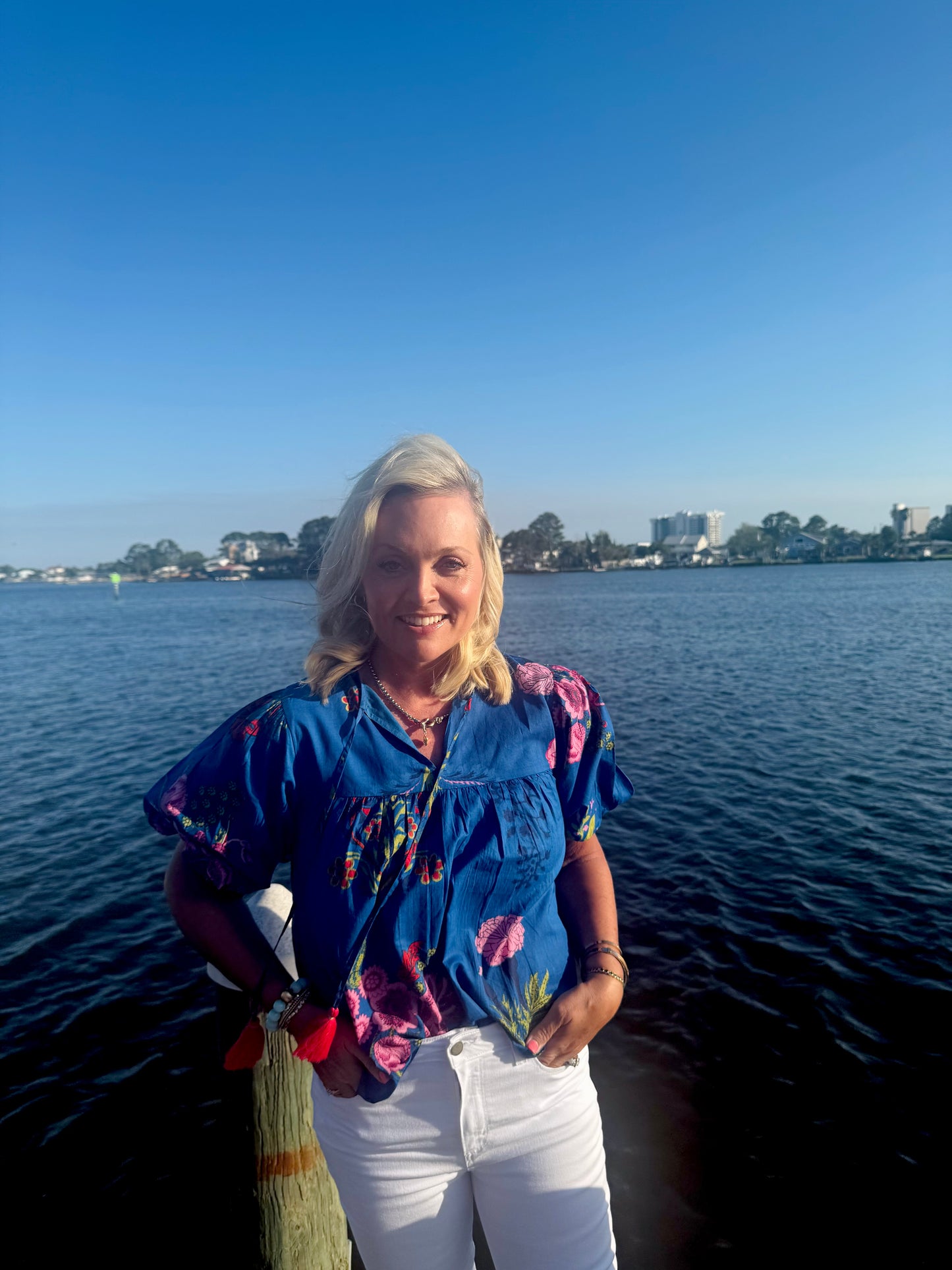 Navy summer blouse floral THML warehouse clearance sale