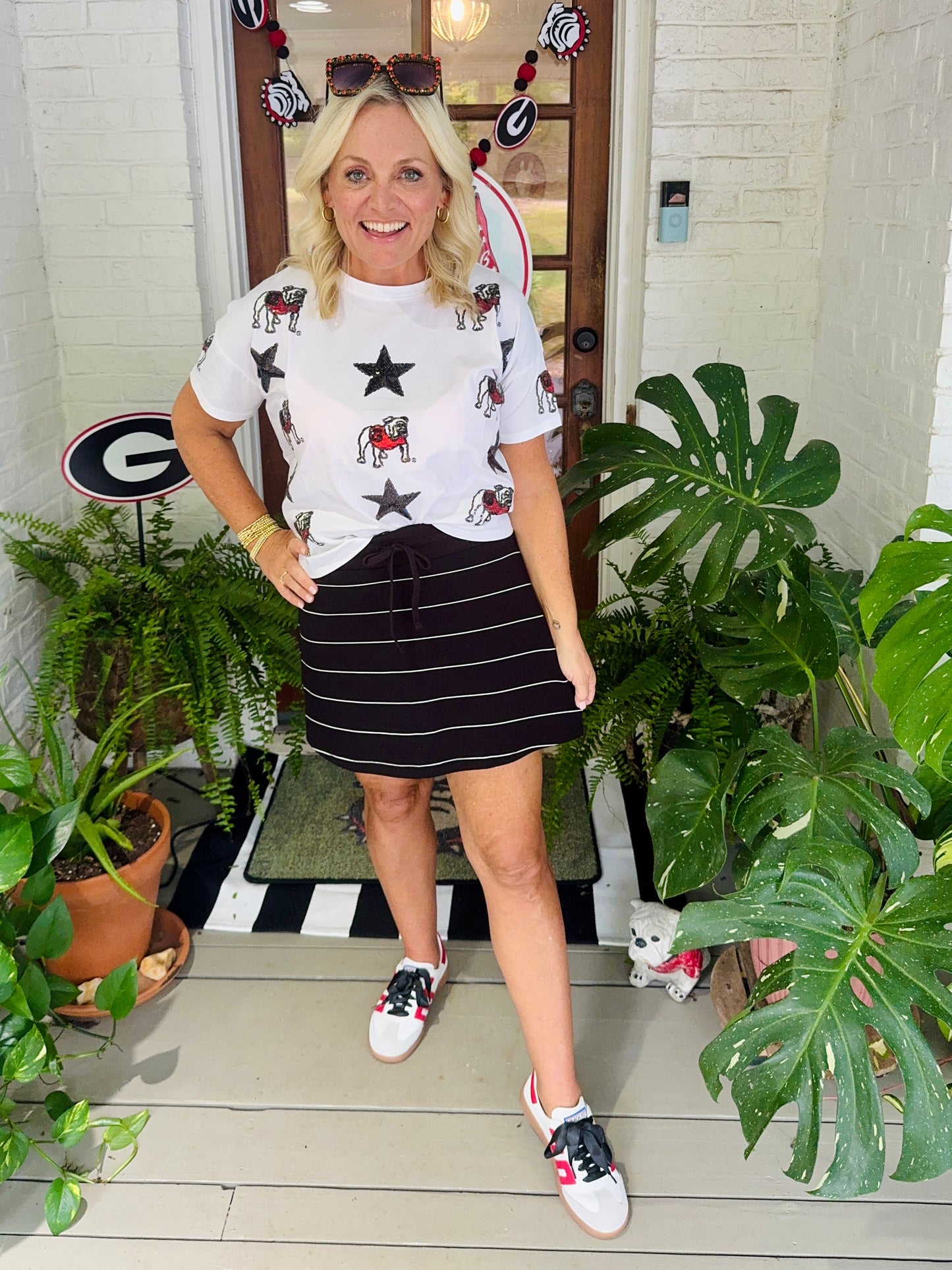 Soft scuba black and white stripe skort up to 3X!