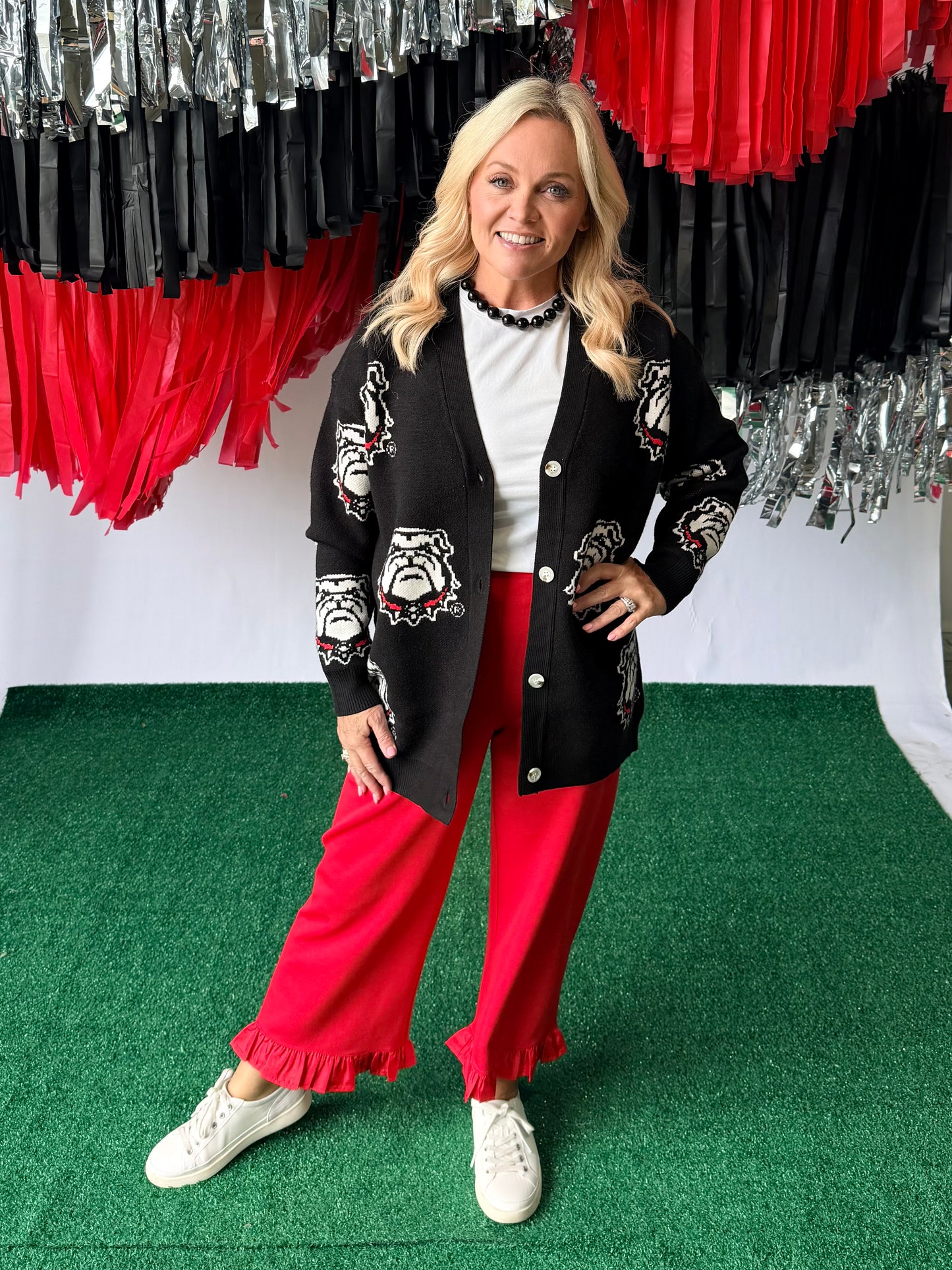 Varsity logo licensed bulldog oversized cardigan
