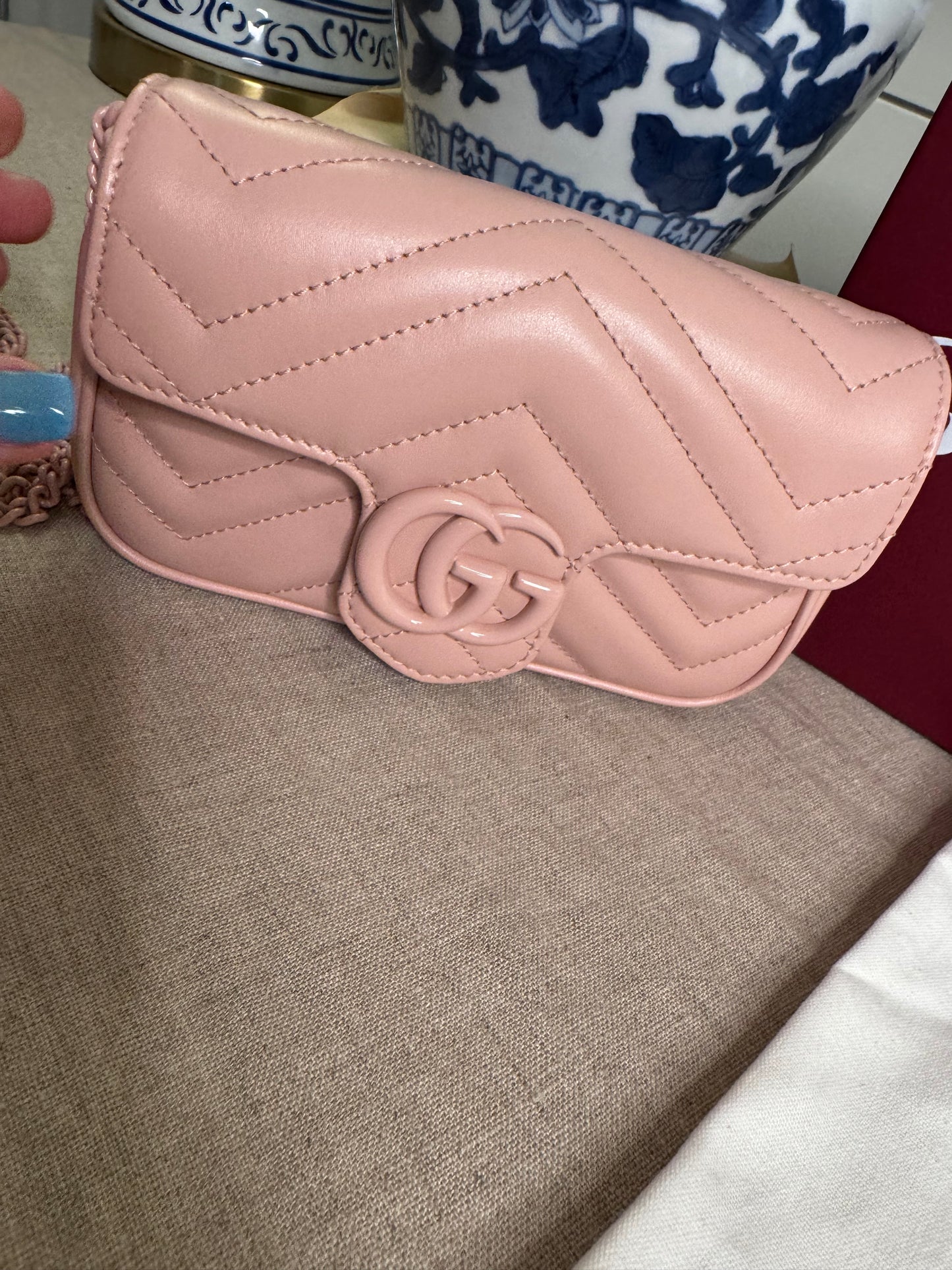 Pink Gucci GG marmont leather mini shoulder bag with chain new!