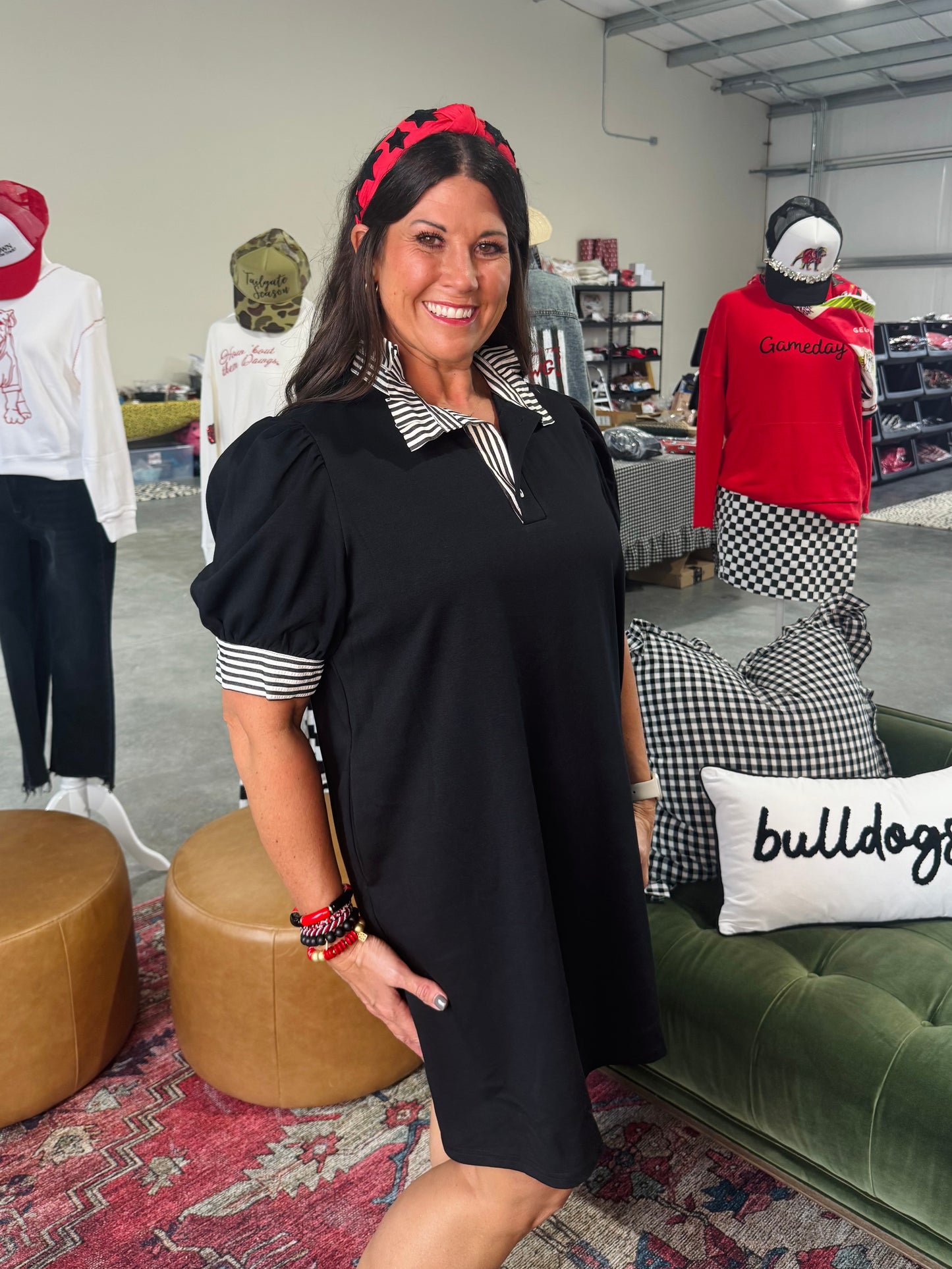 New Polo style dress black with black and white stripe accents up to 2X plus size
