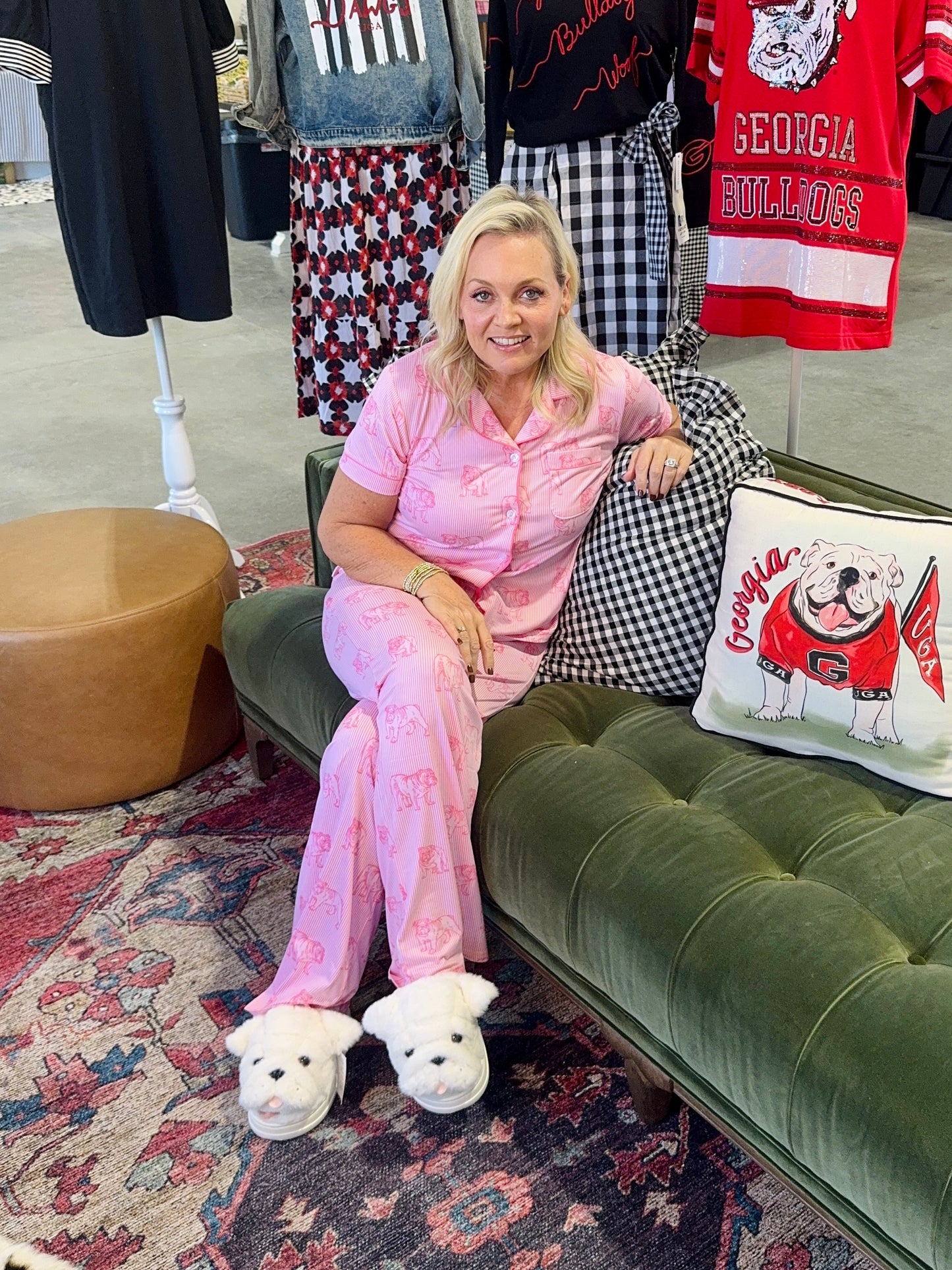 Pink bulldog pajamas top ladies