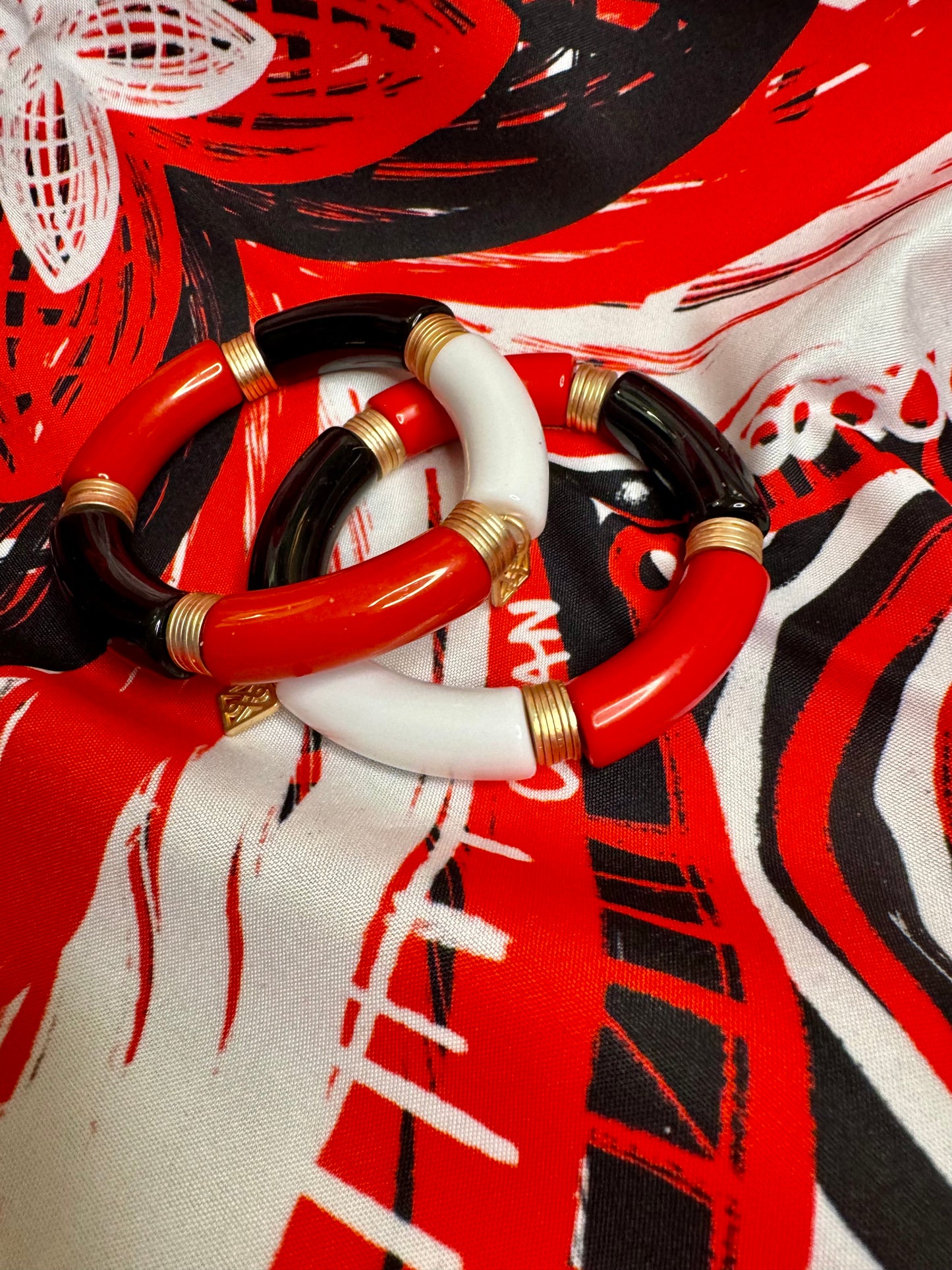 Black red and white tube bracelet