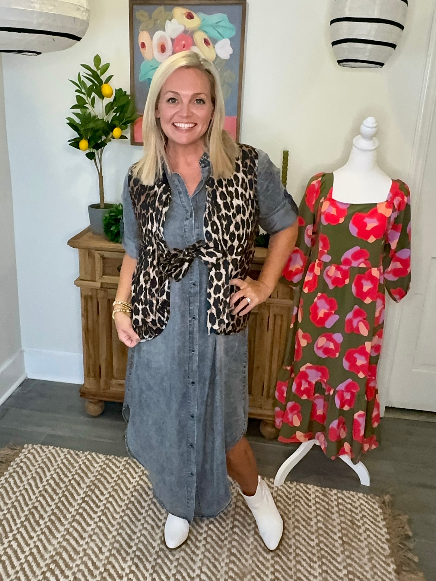 quilted leopard tie vest marked down