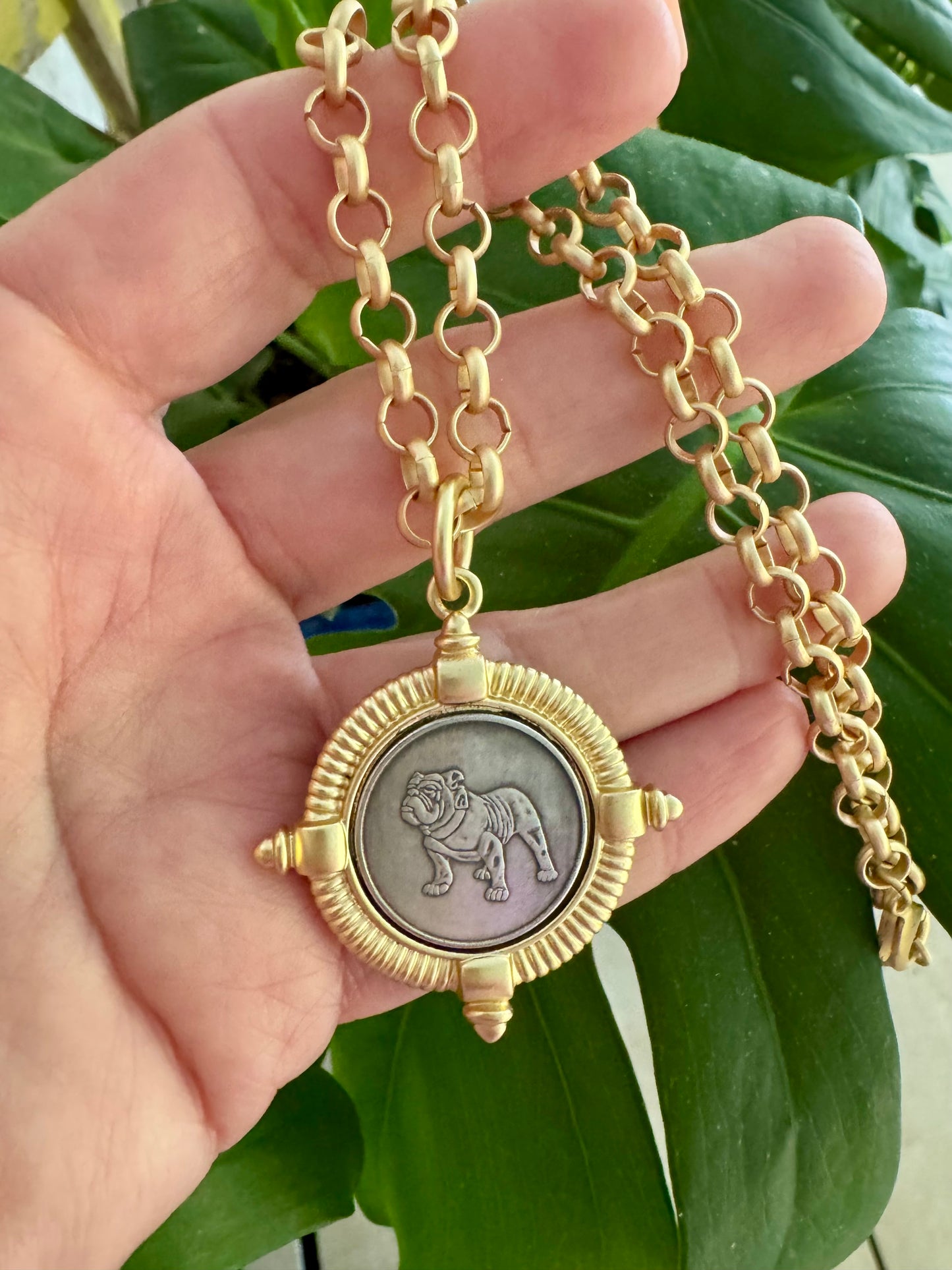 Dog coin chain necklace matte gold