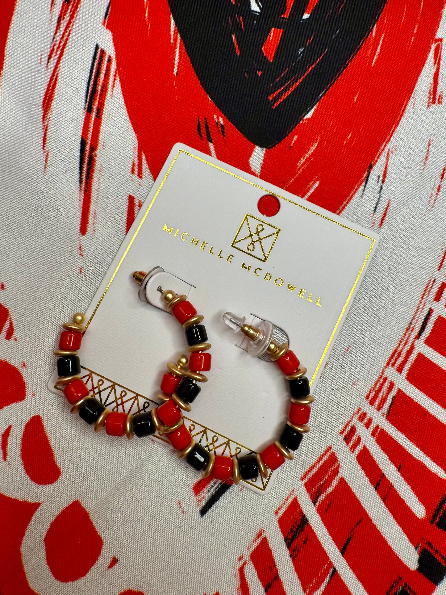 Hoops black and red with gold accents med size