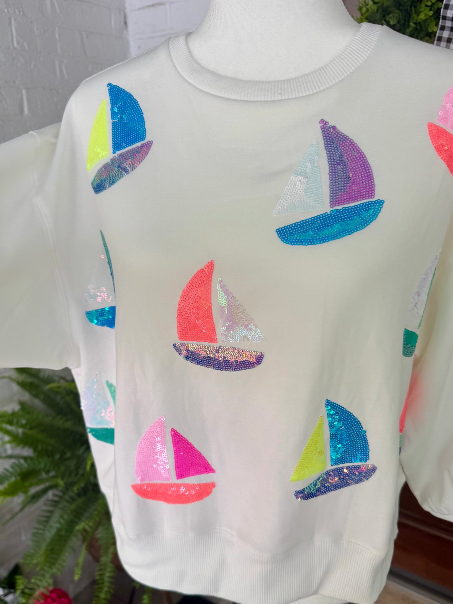 Sequin sailboat short and sweatshirt set marked down