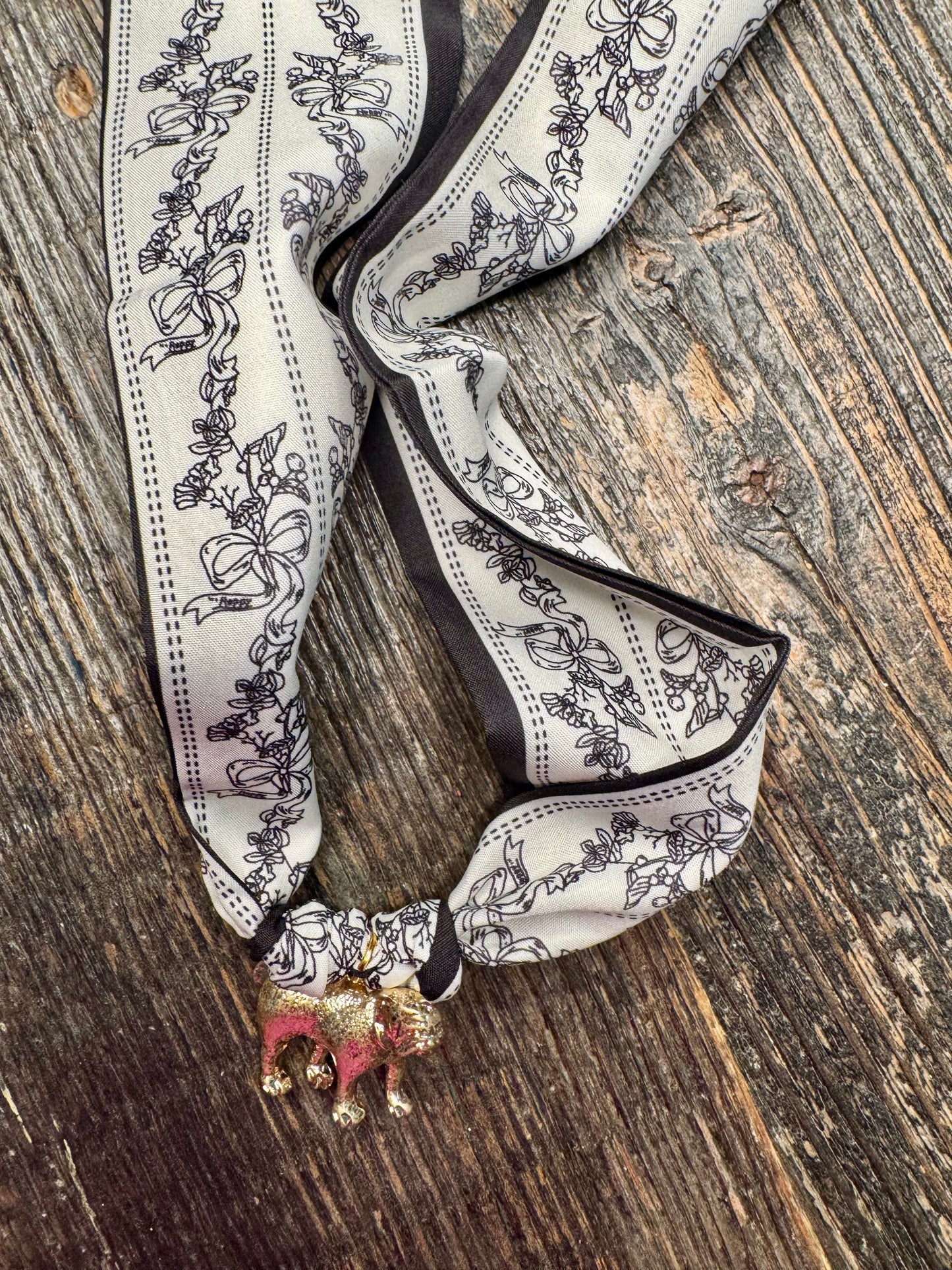 Scarf necklace gold dog charm