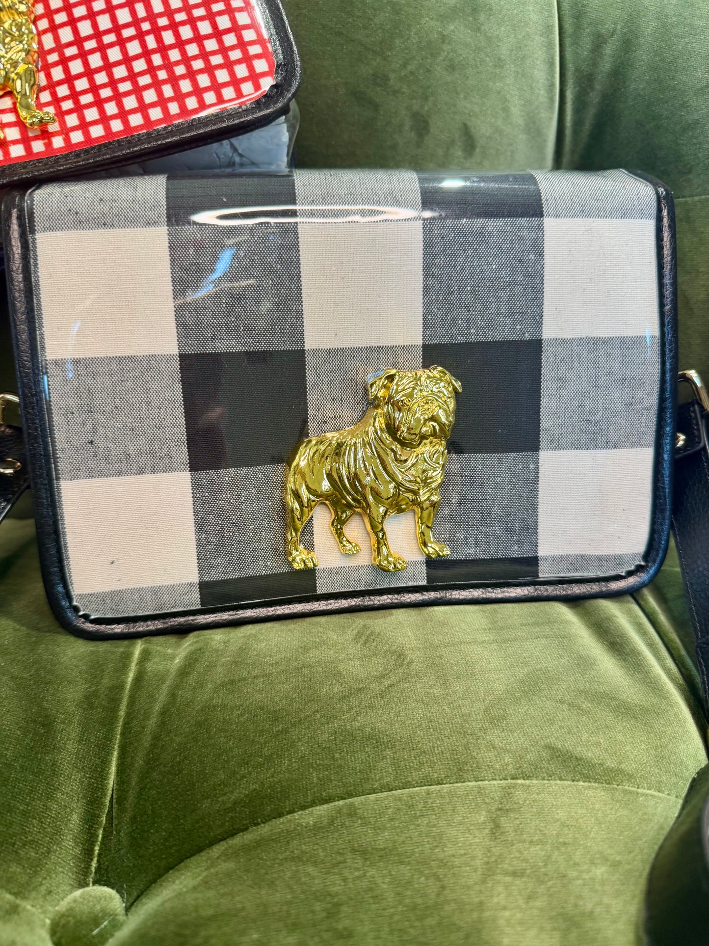 Boutique clear purse/bag with bulldog medallion
