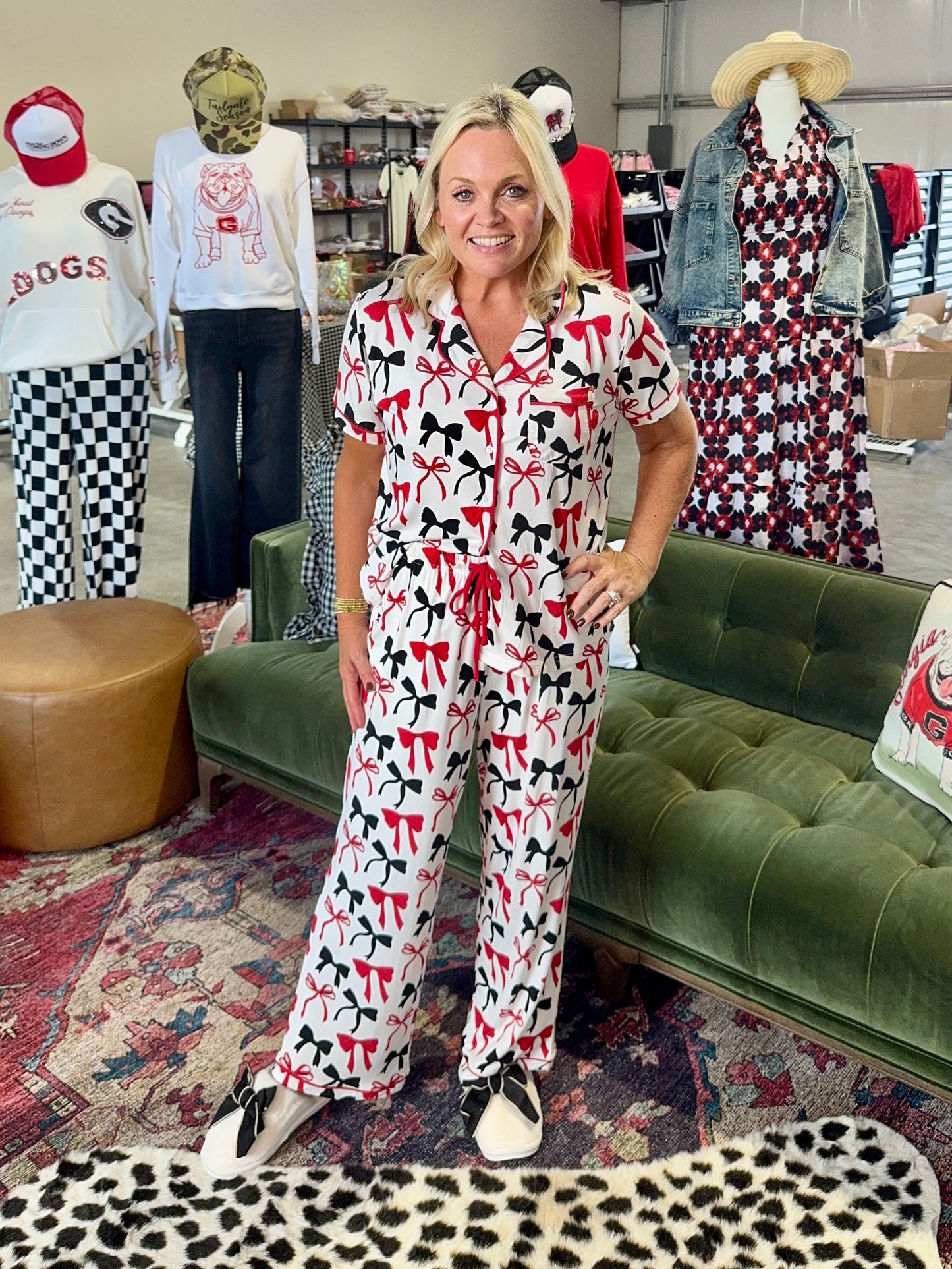 New Bow pajamas black and red so cute! Restocked!!