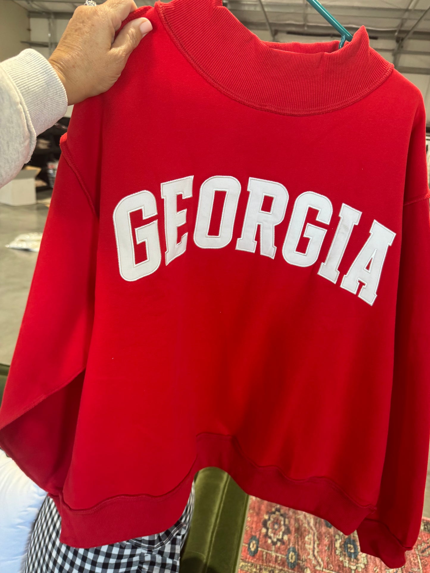 Mock neck red with white embroidered Georgia