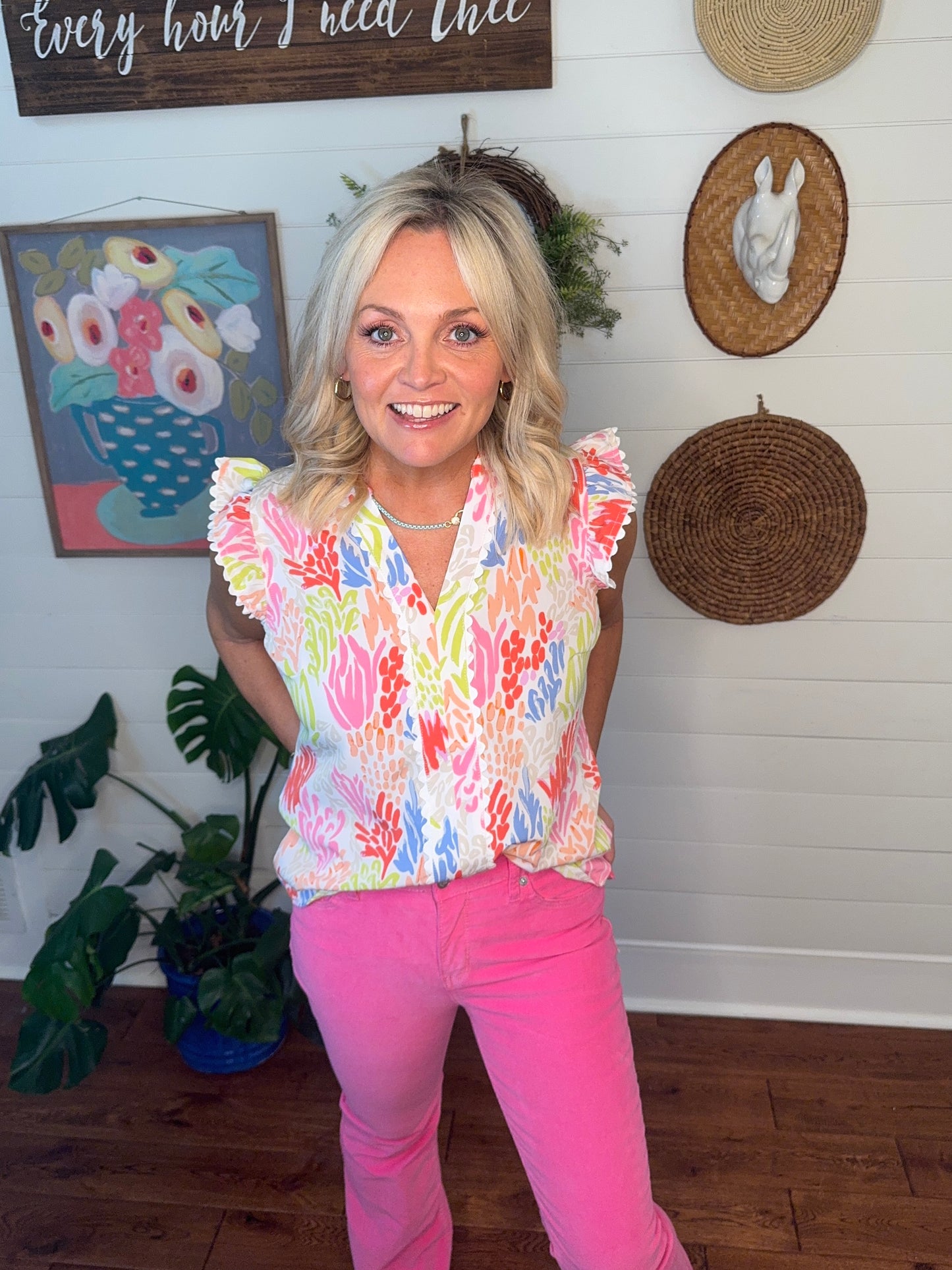 Spring summer top coral print